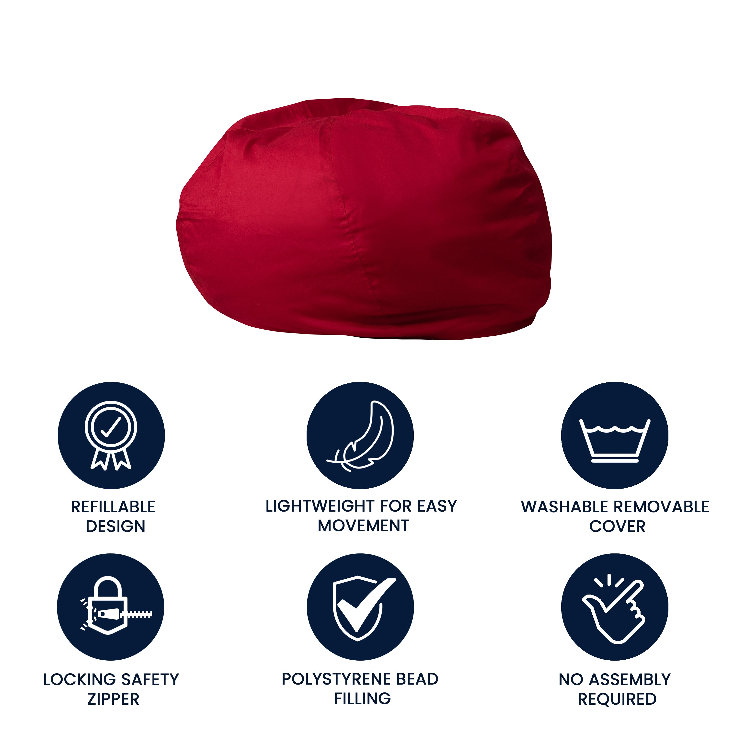 Duncan Oversized Solid Red Refillable Bean Bag Chair for All Ages