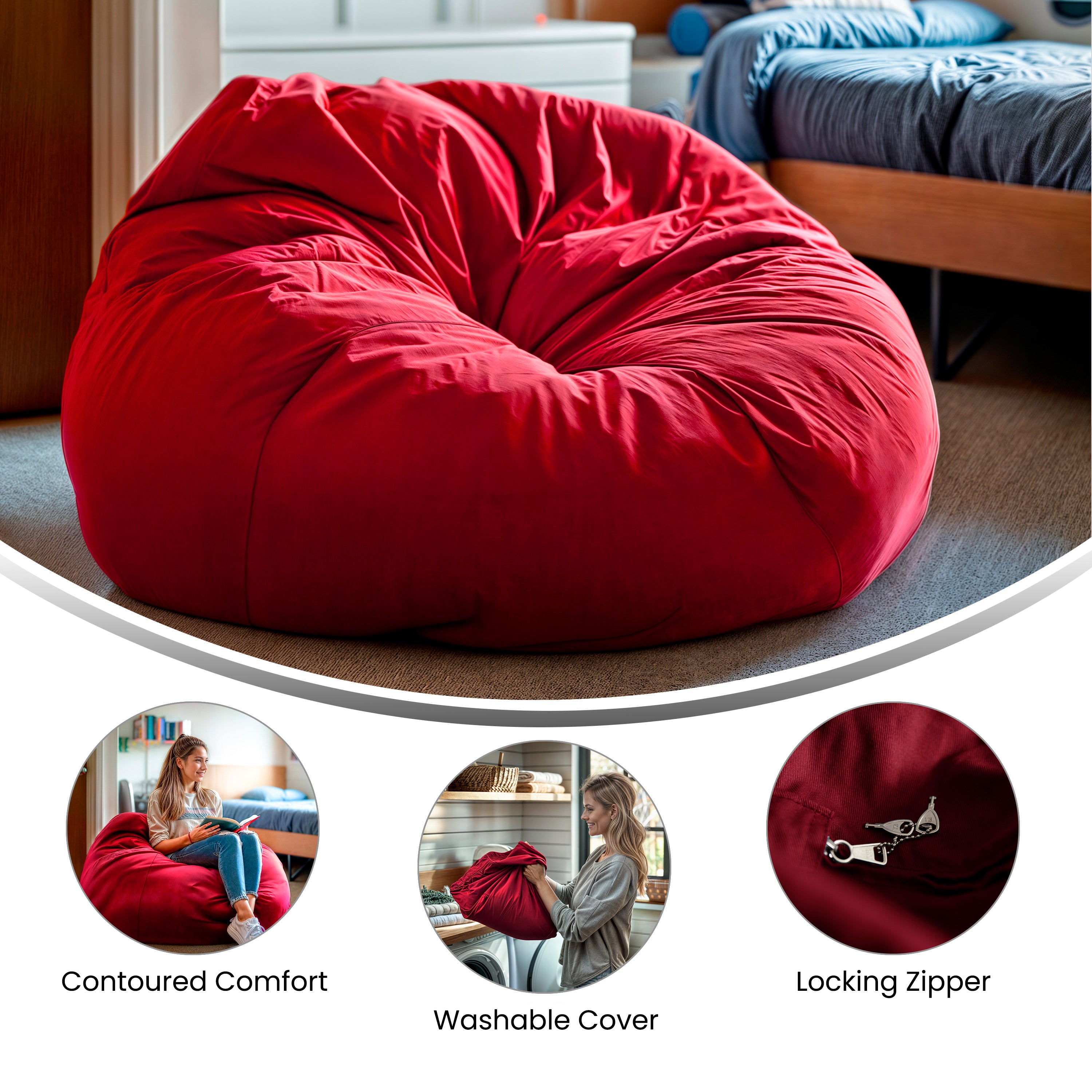 Duncan Oversized Solid Red Refillable Bean Bag Chair for All Ages