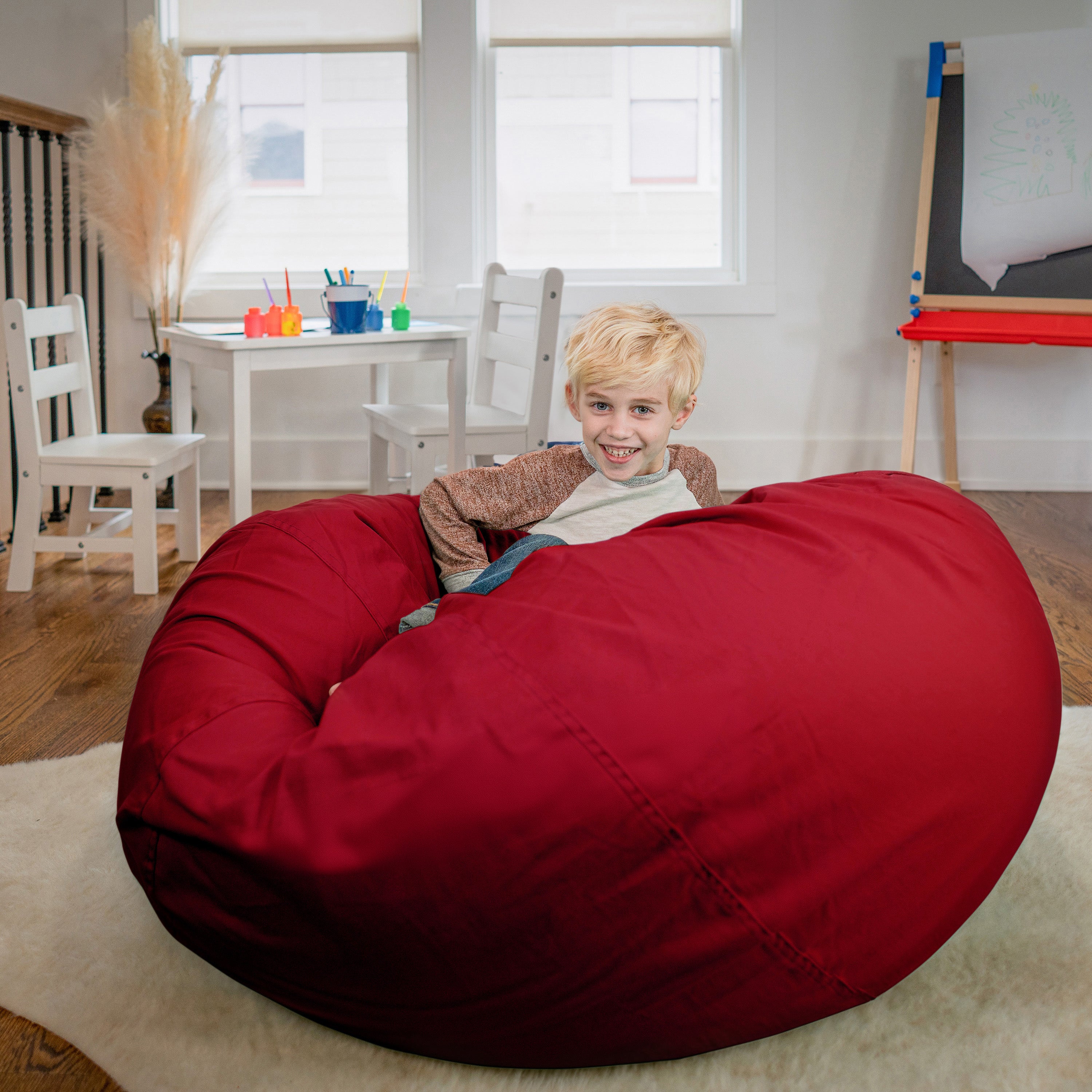 Duncan Oversized Solid Red Refillable Bean Bag Chair for All Ages