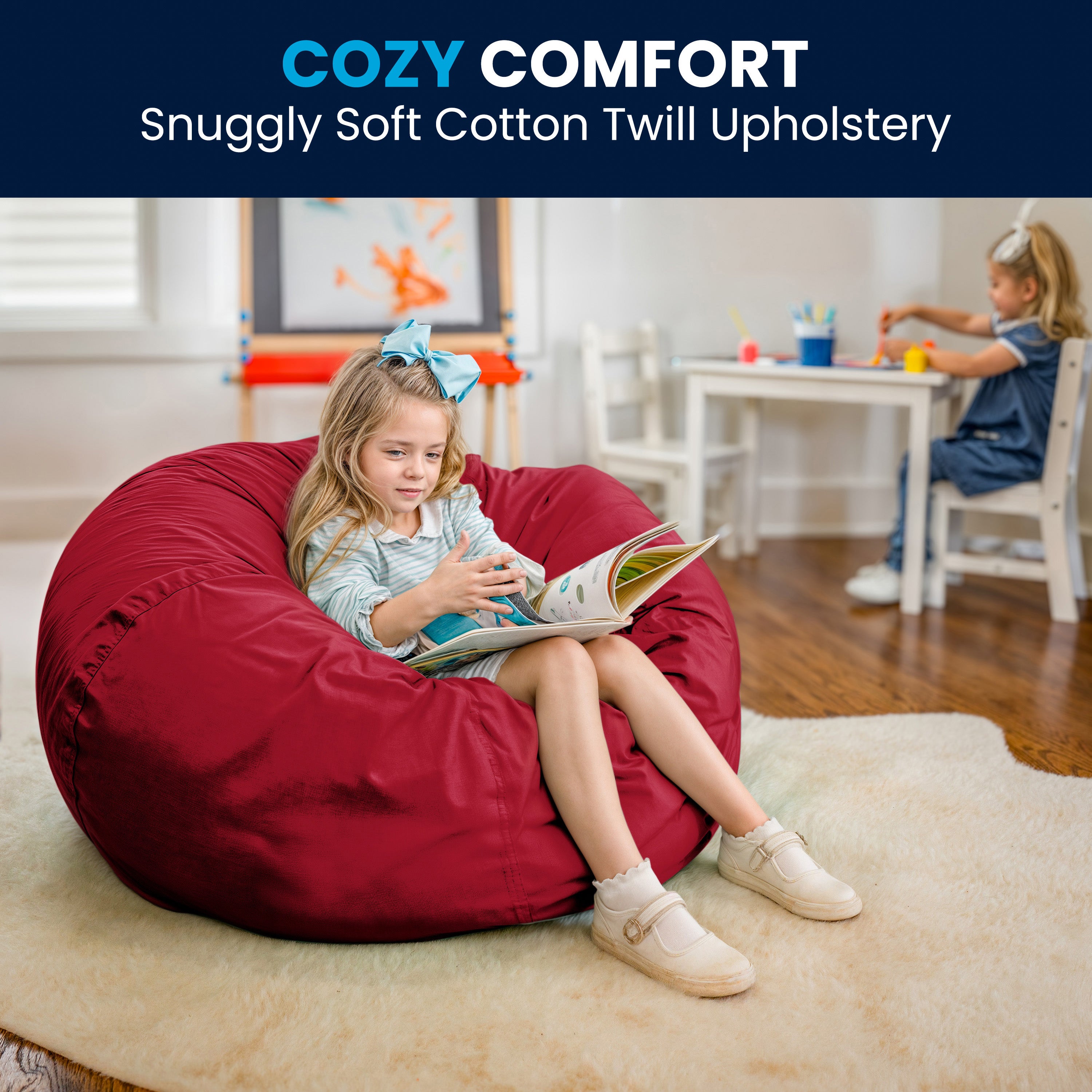 Duncan Oversized Solid Red Refillable Bean Bag Chair for All Ages