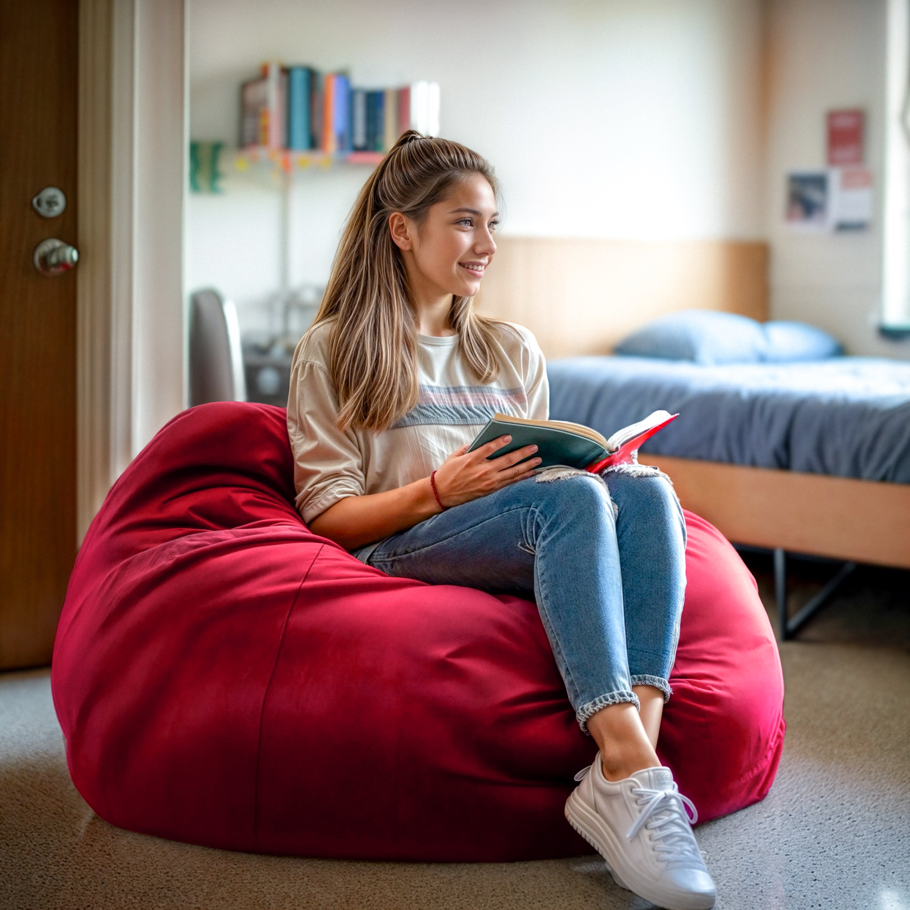 Duncan Oversized Solid Red Refillable Bean Bag Chair for All Ages