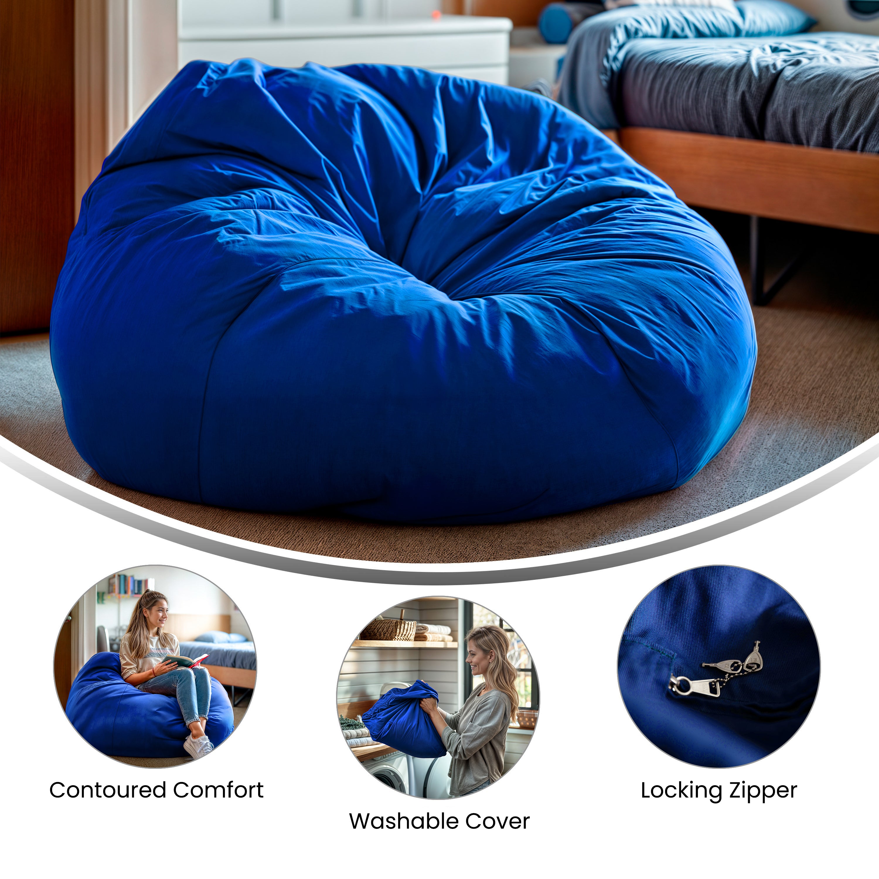 Duncan Oversized Solid Royal Blue Refillable Bean Bag Chair for All Ages