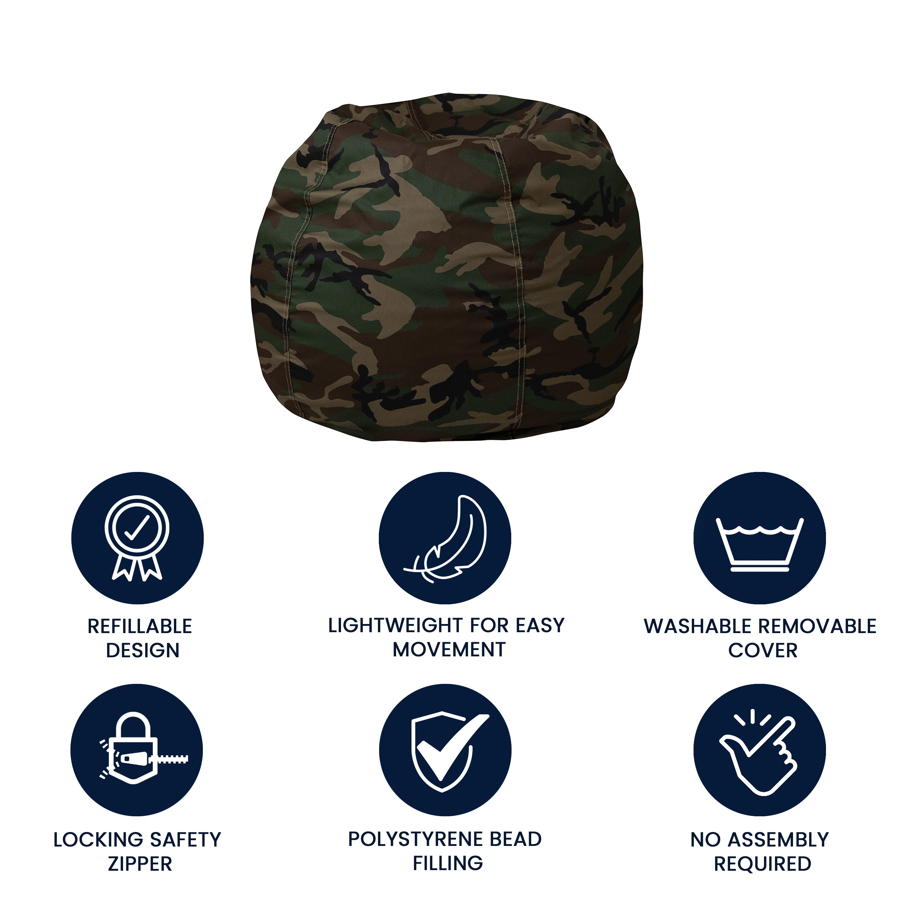 Dillon Small Camouflage Refillable Bean Bag Chair for Kids and Teens