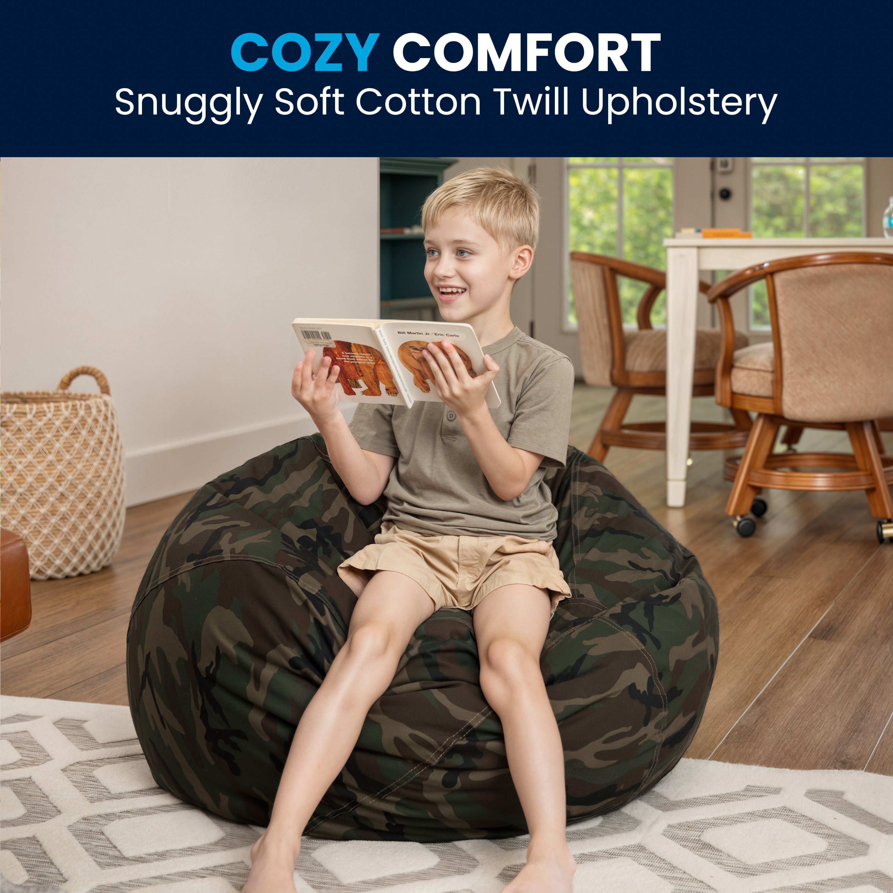 Dillon Small Camouflage Refillable Bean Bag Chair for Kids and Teens