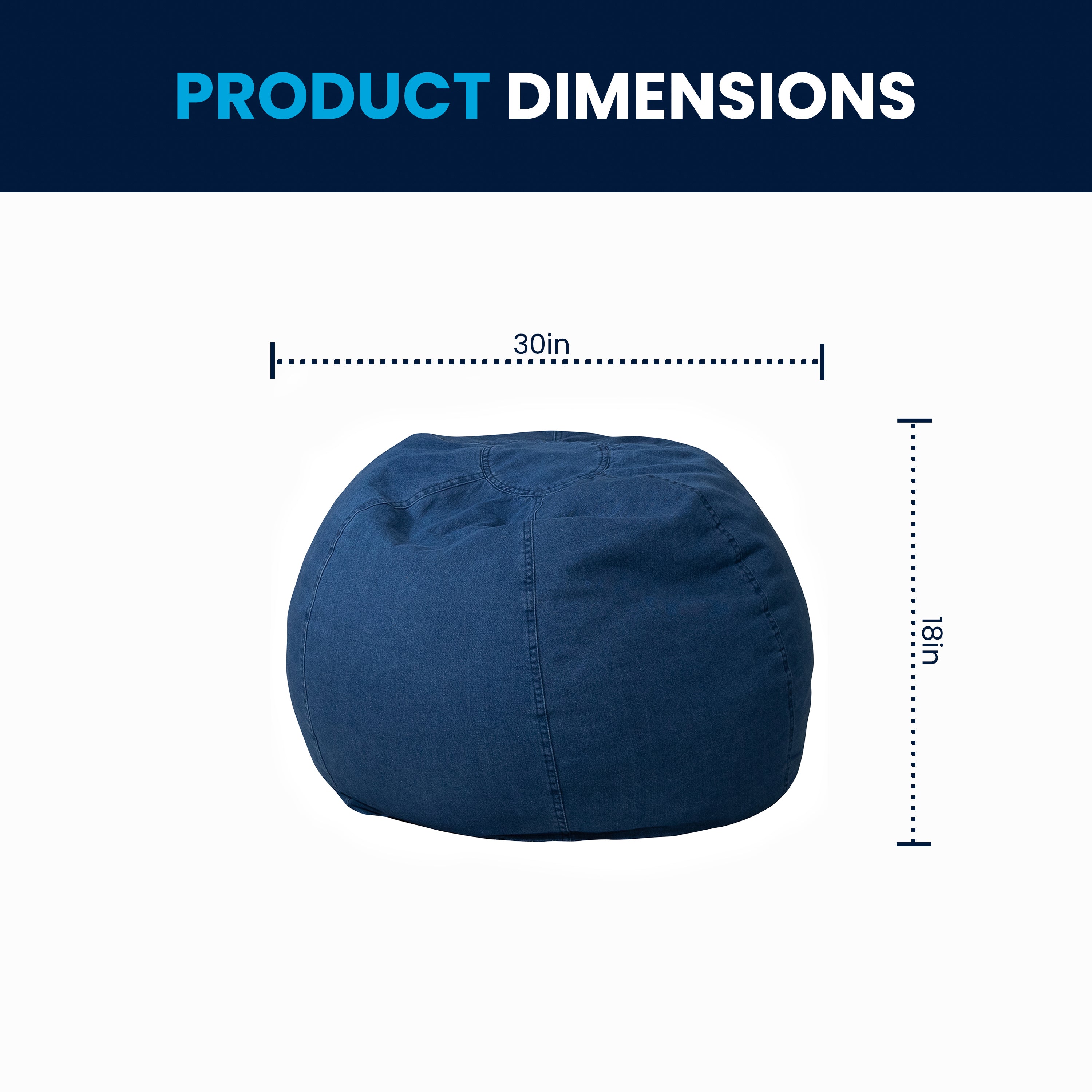 Dillon Small Denim Refillable Bean Bag Chair for Kids and Teens