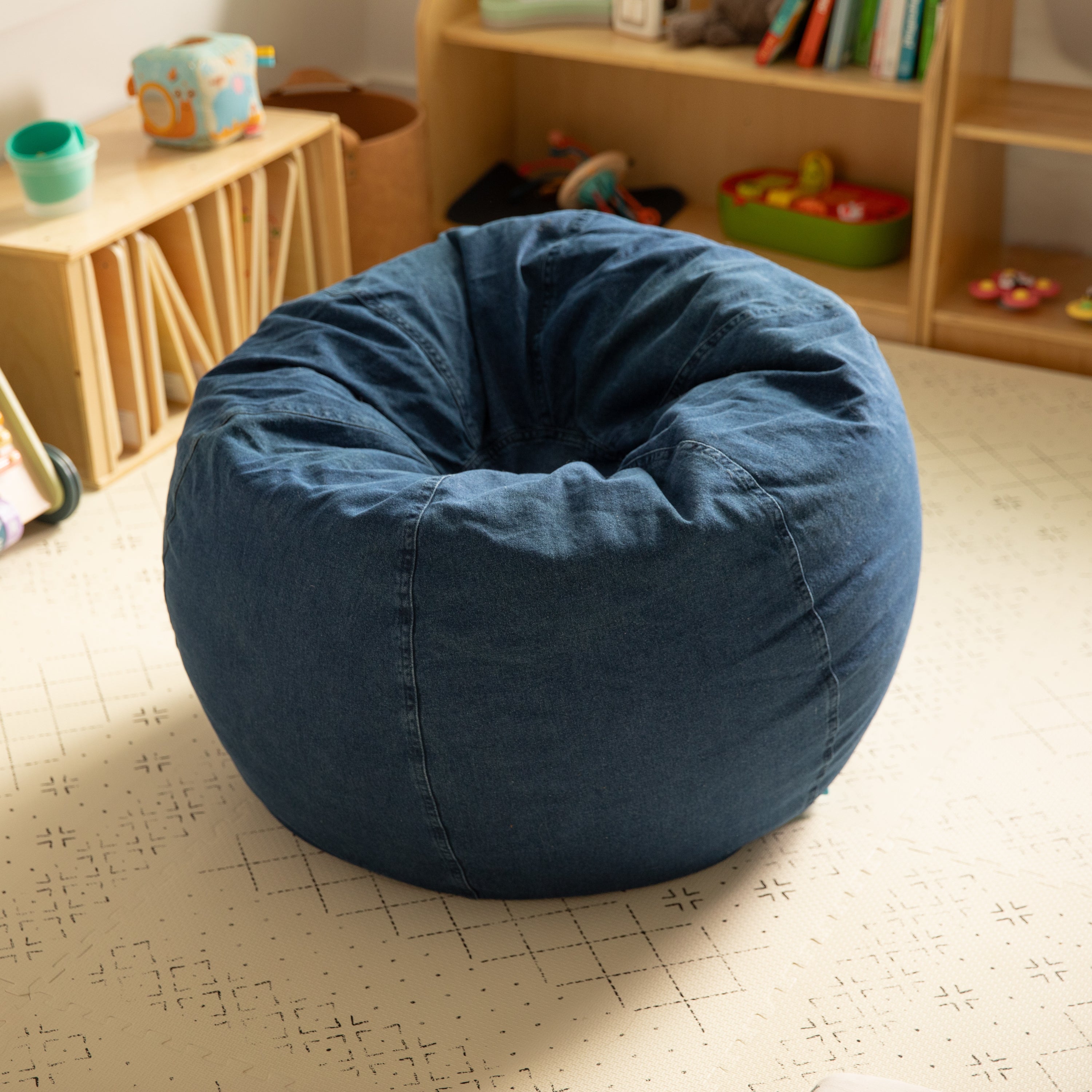 Dillon Small Denim Refillable Bean Bag Chair for Kids and Teens