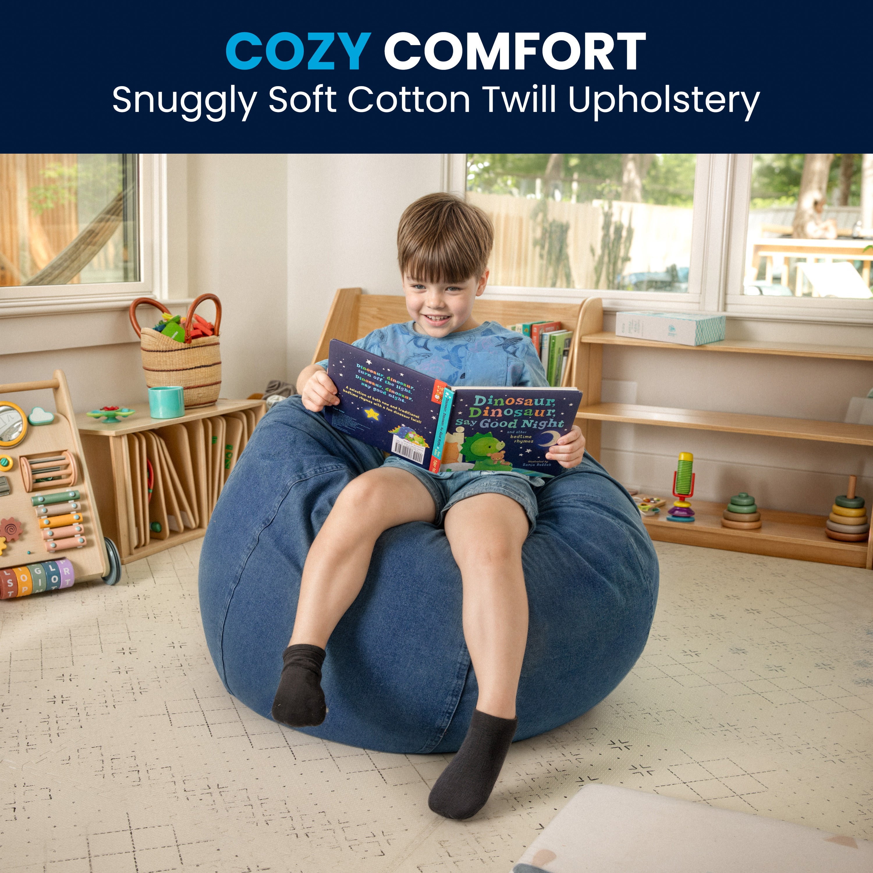 Dillon Small Denim Refillable Bean Bag Chair for Kids and Teens