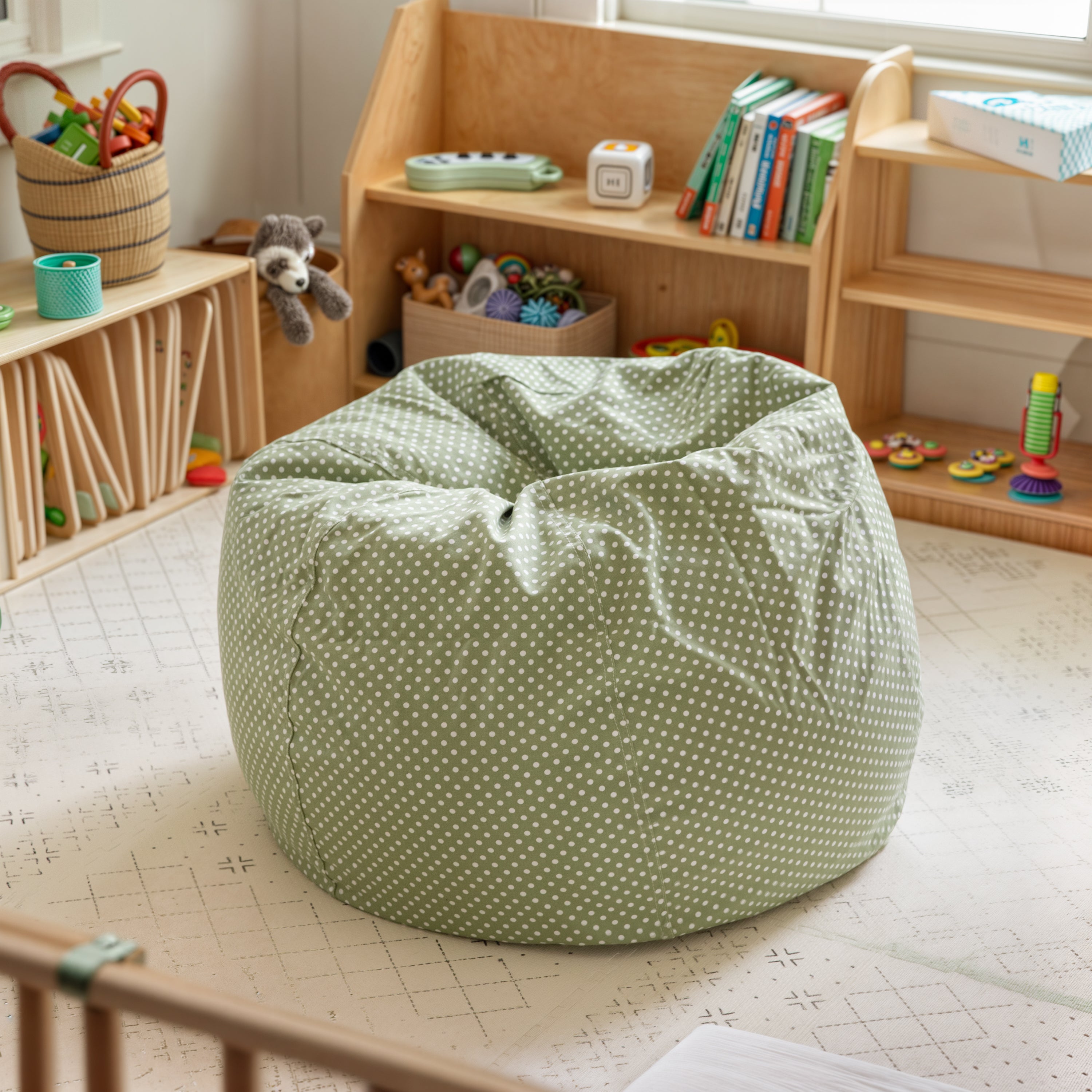 Dillon Small Green Dot Refillable Bean Bag Chair for Kids and Teens