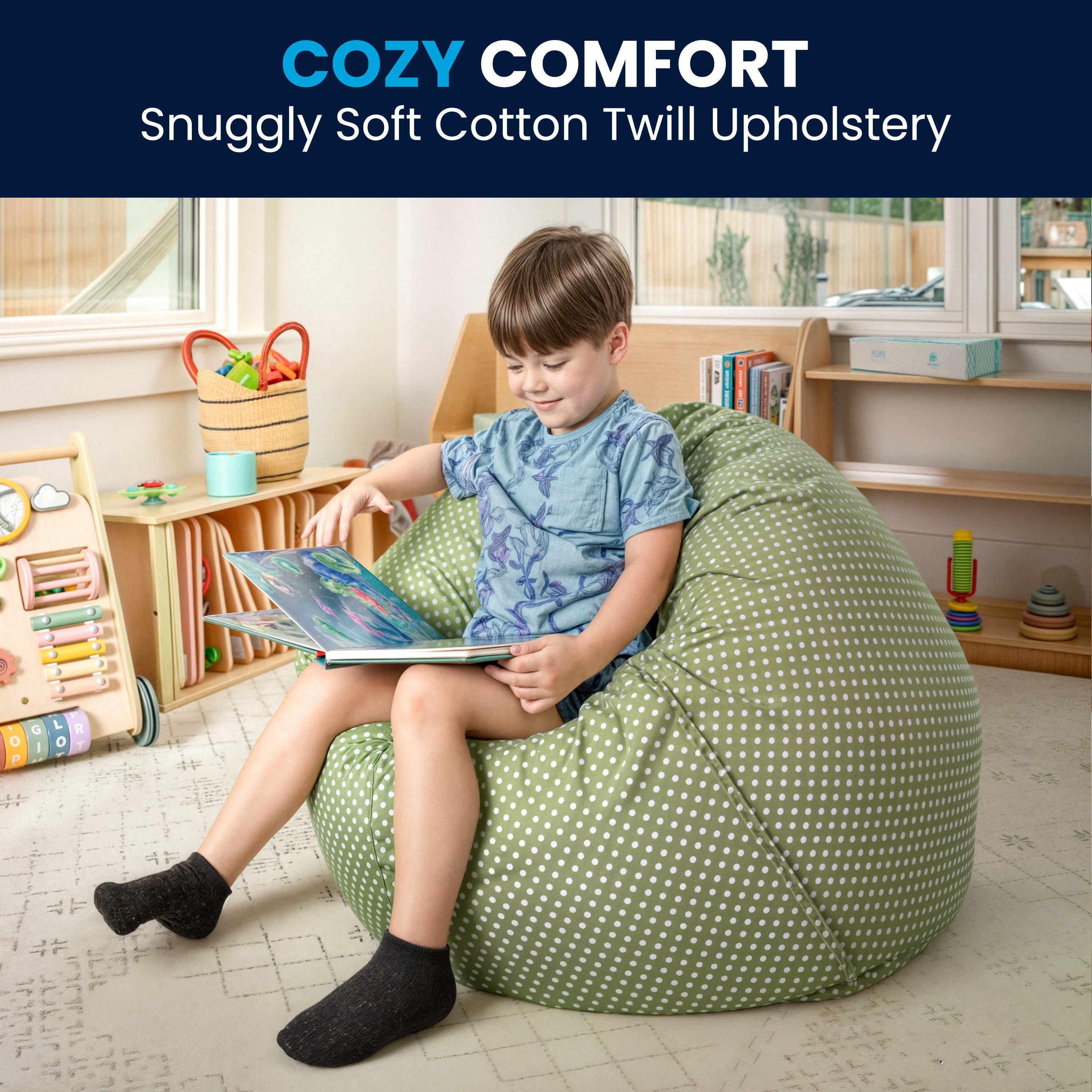 Dillon Small Green Dot Refillable Bean Bag Chair for Kids and Teens