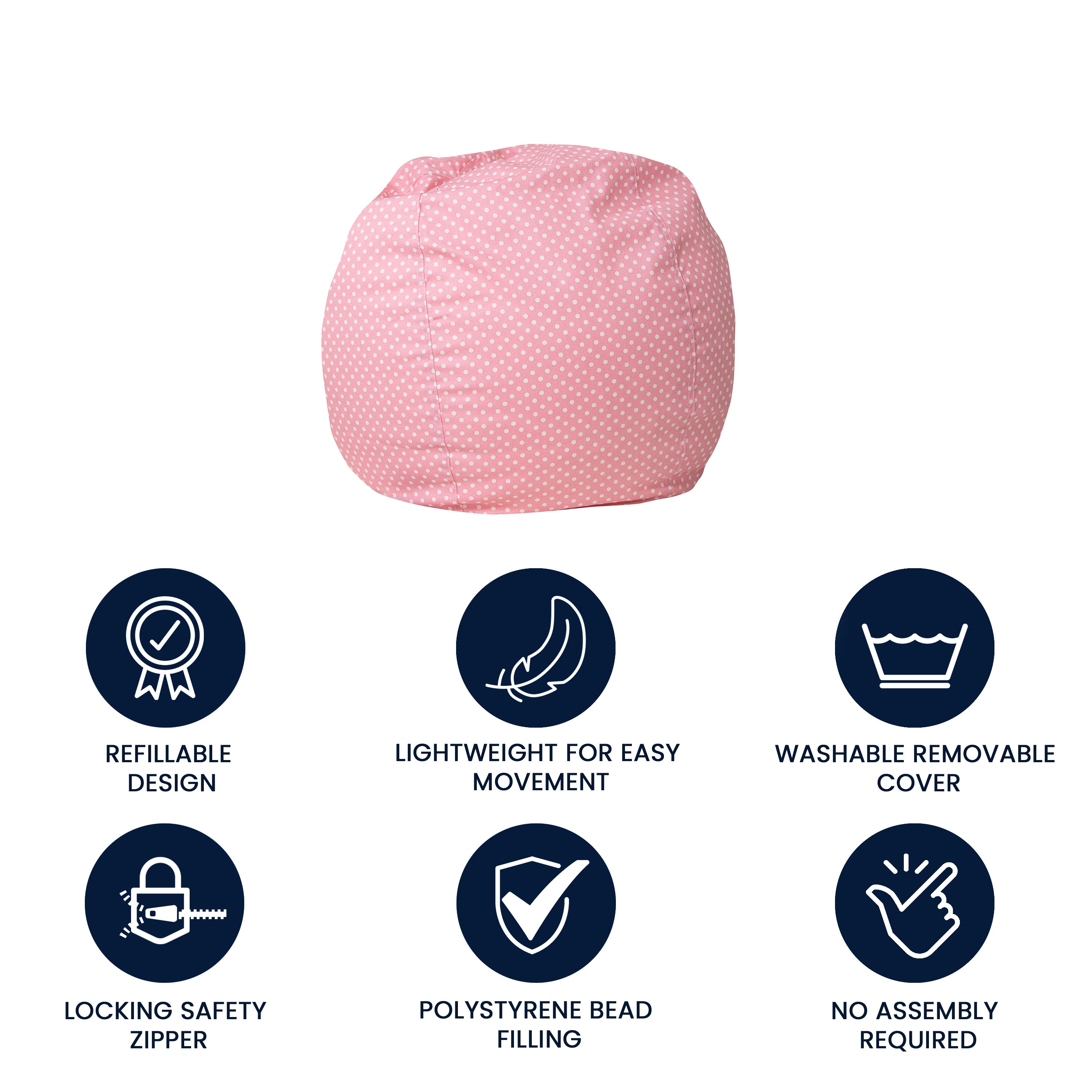 Dillon Small Light Pink Dot Refillable Bean Bag Chair for Kids and Teens