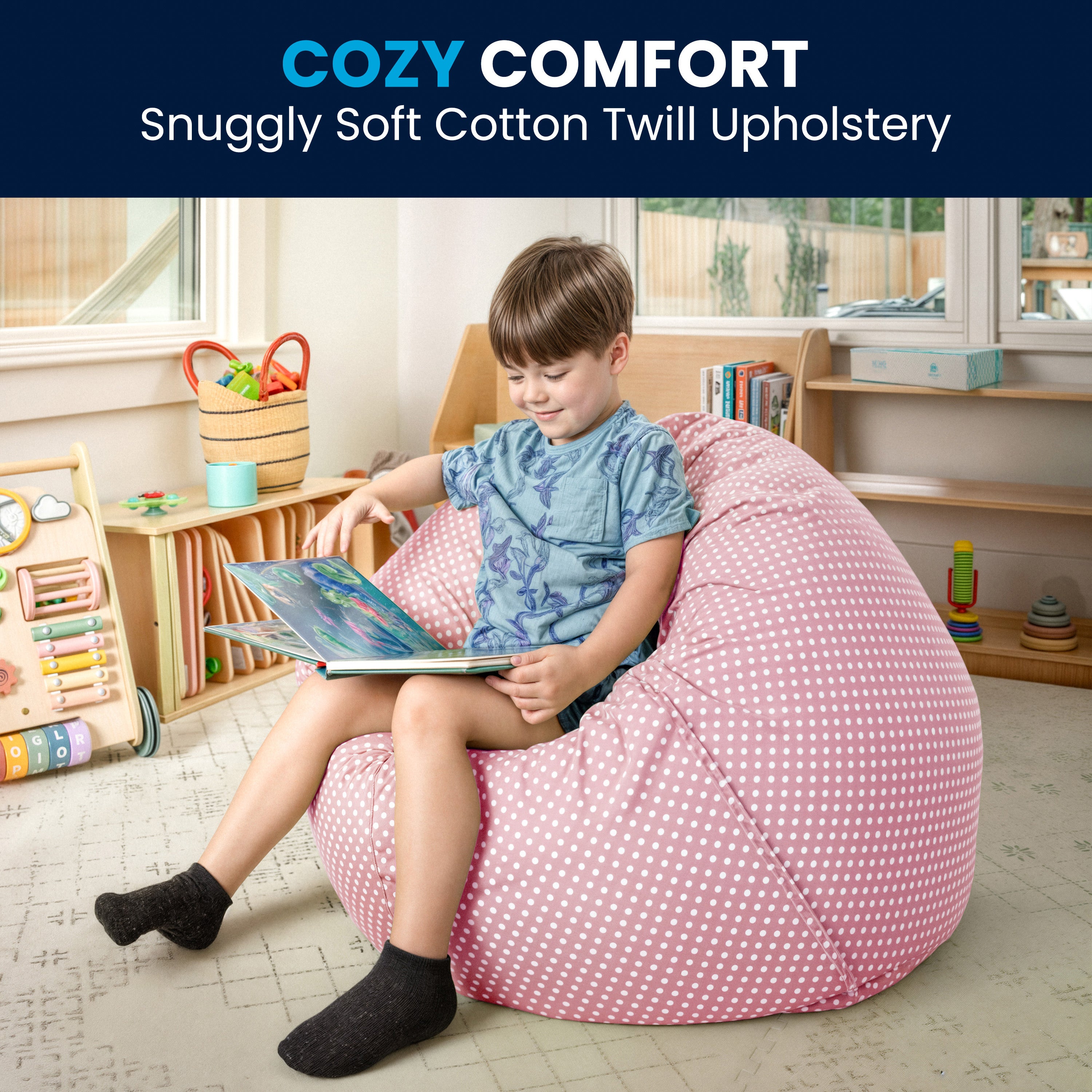 Dillon Small Light Pink Dot Refillable Bean Bag Chair for Kids and Teens