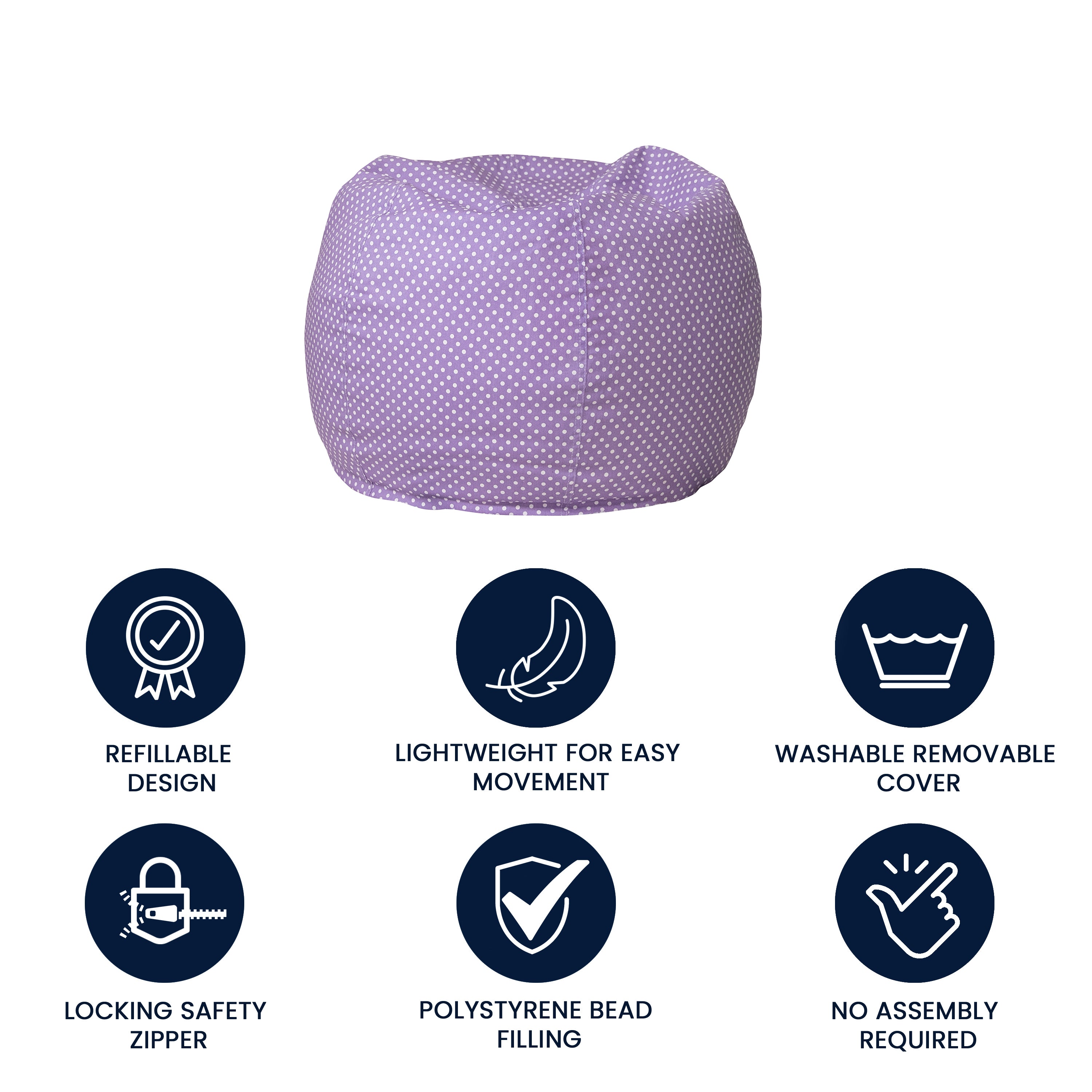 Dillon Small Lavender Dot Refillable Bean Bag Chair for Kids and Teens