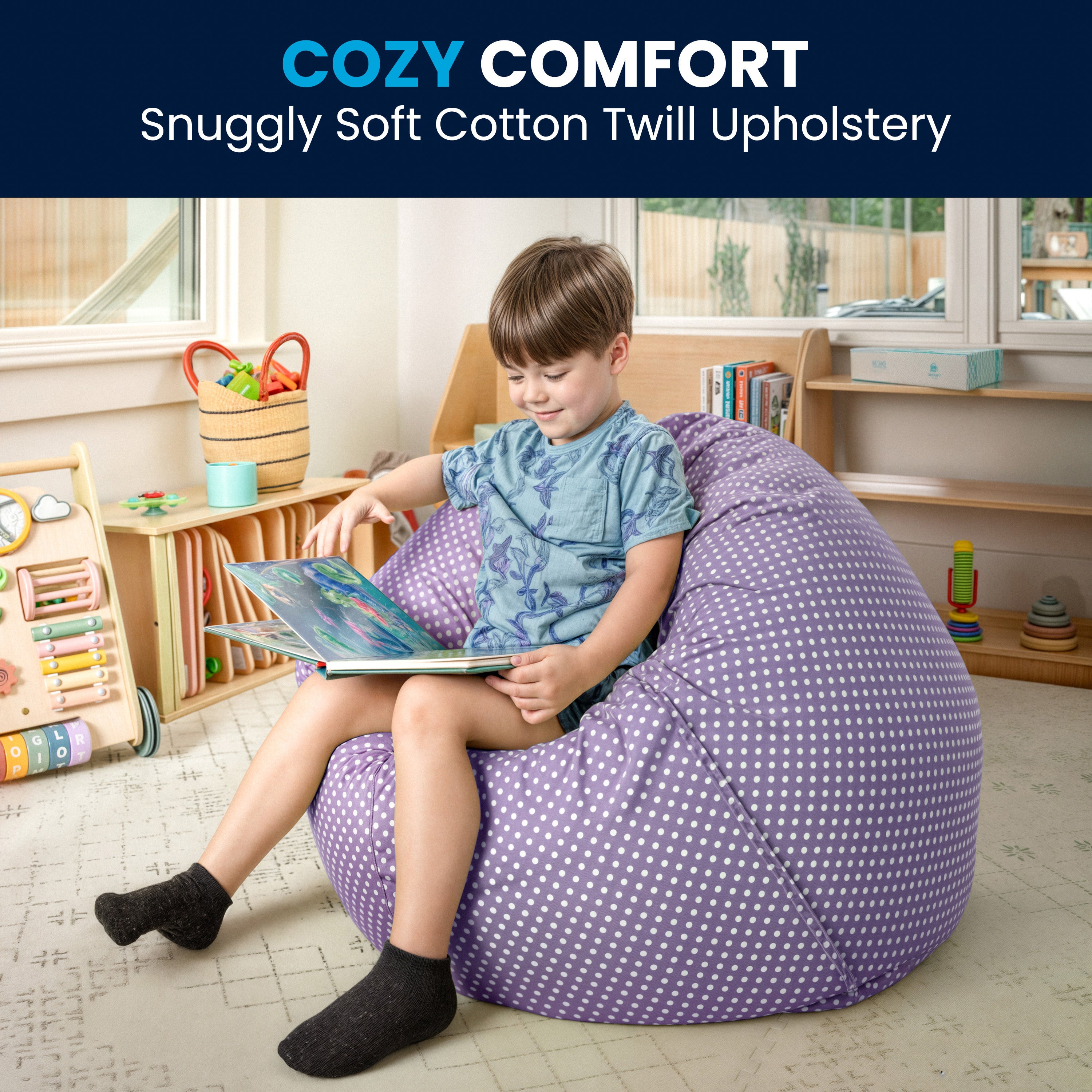 Dillon Small Lavender Dot Refillable Bean Bag Chair for Kids and Teens