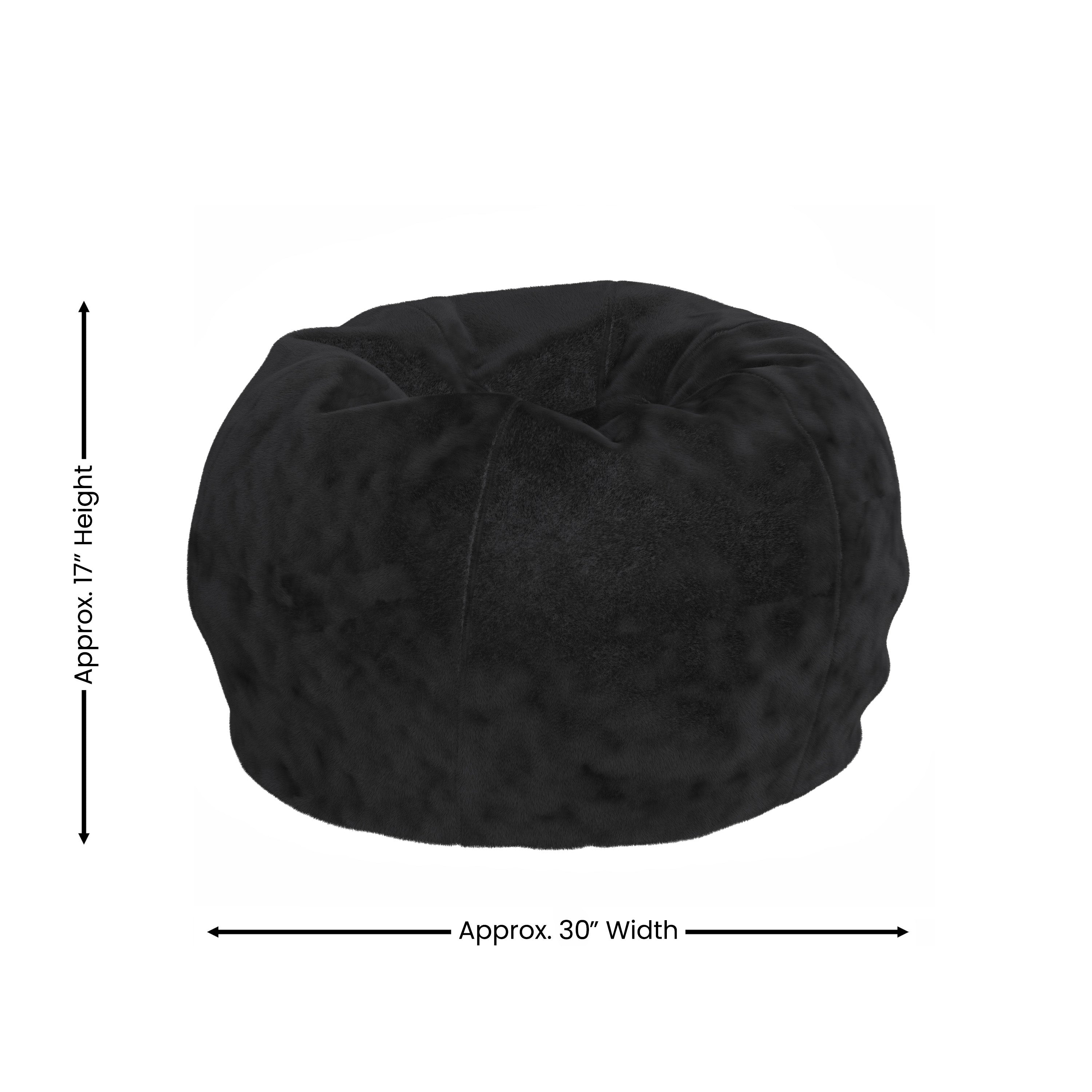 Dillon Small Black Furry Refillable Bean Bag Chair for Kids and Teens
