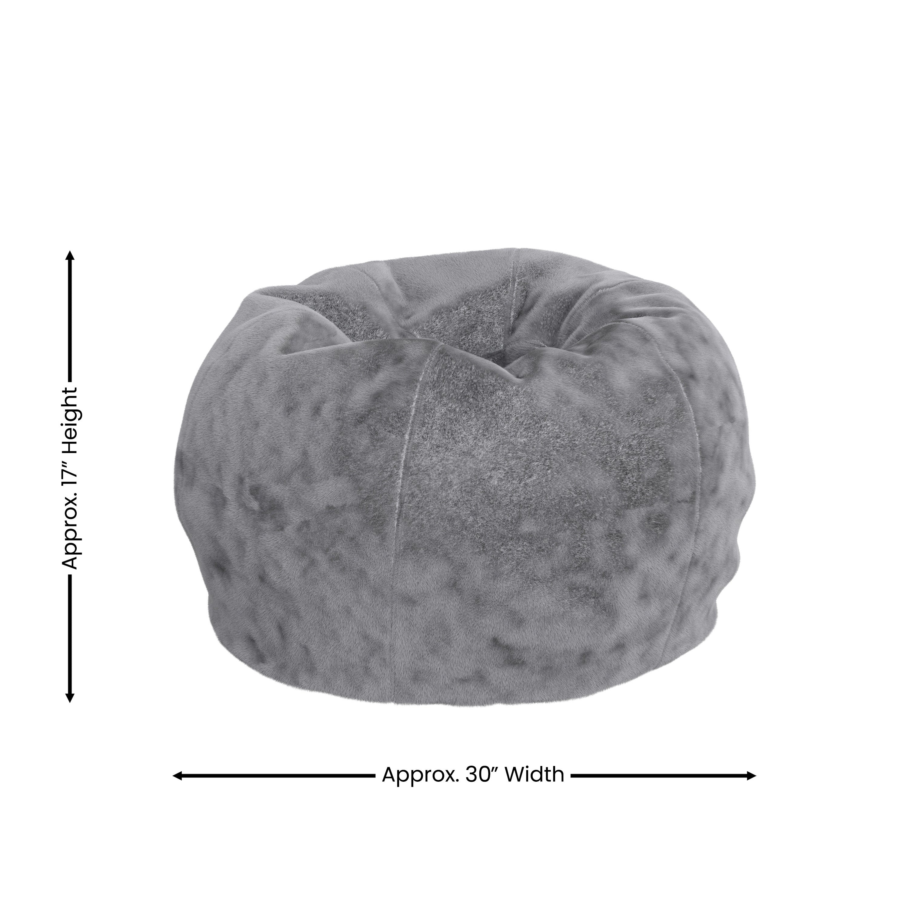 Dillon Small Gray Furry Refillable Bean Bag Chair for Kids and Teens