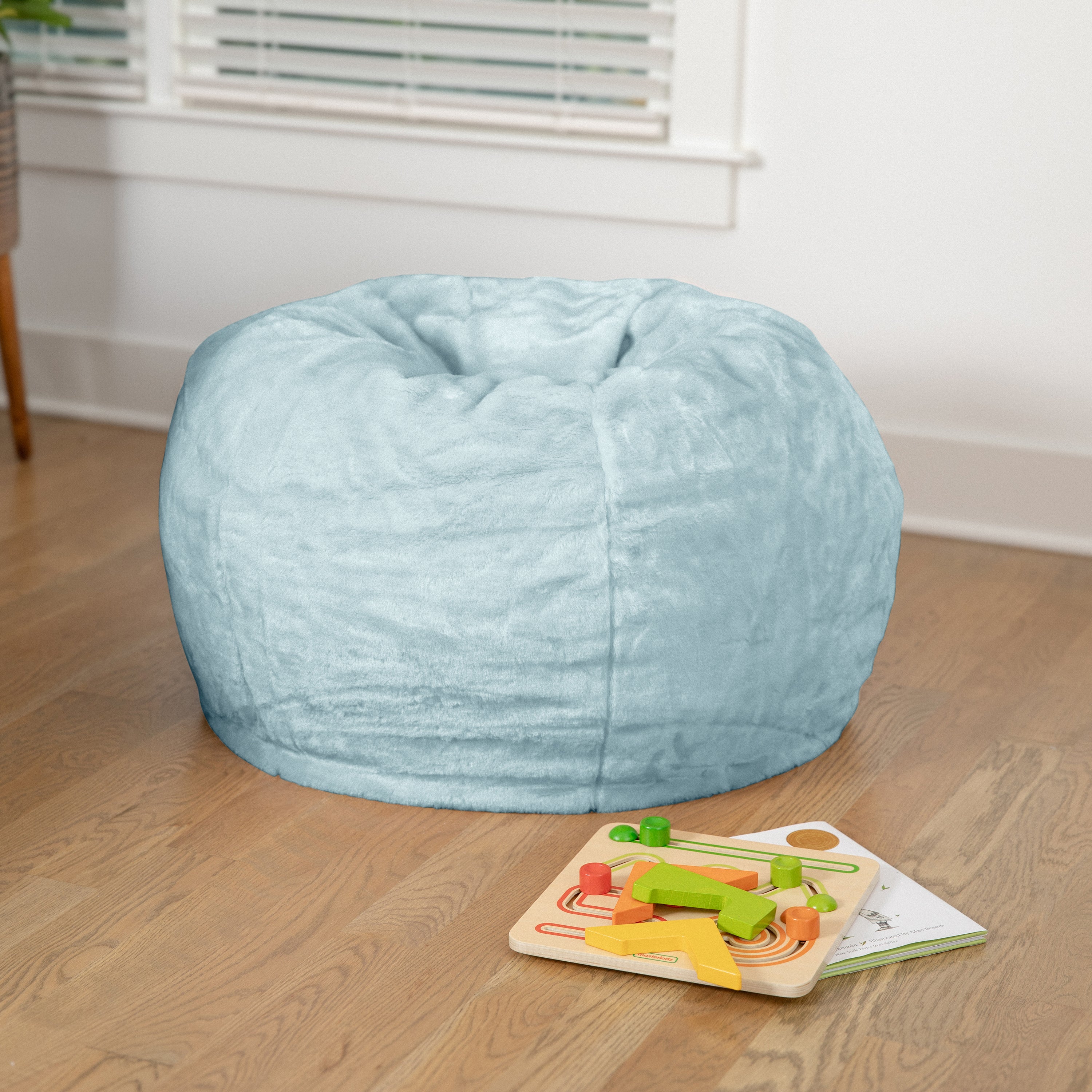 Dillon Small Teal Furry Refillable Bean Bag Chair for Kids and Teens