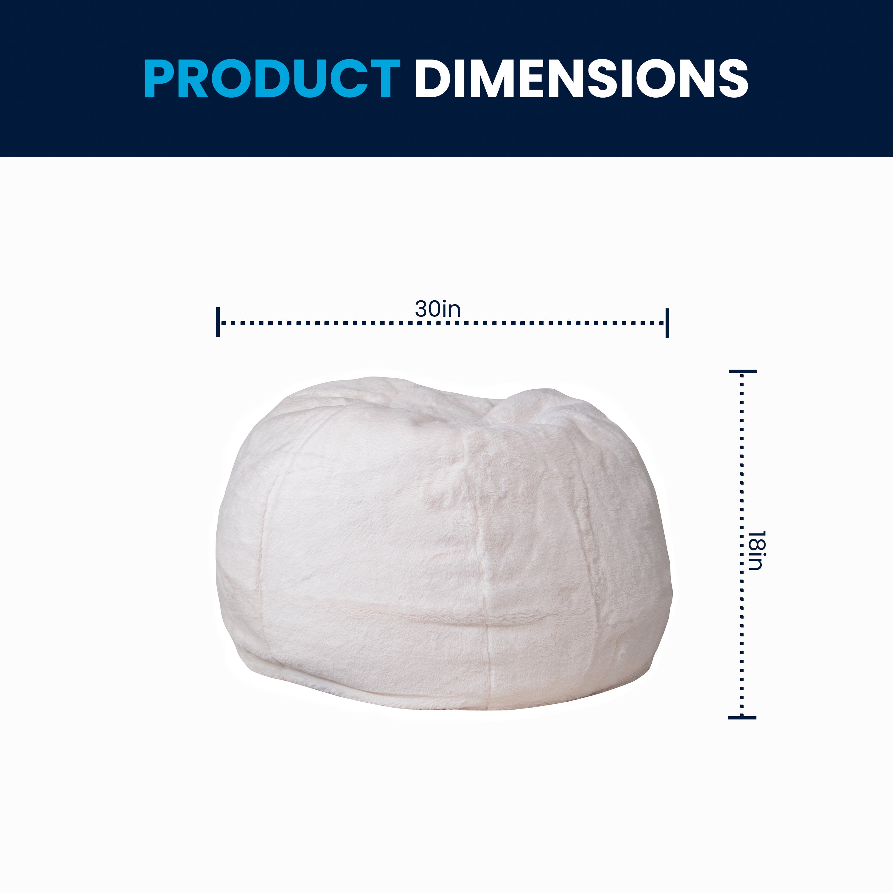 Dillon Small White Furry Refillable Bean Bag Chair for Kids and Teens