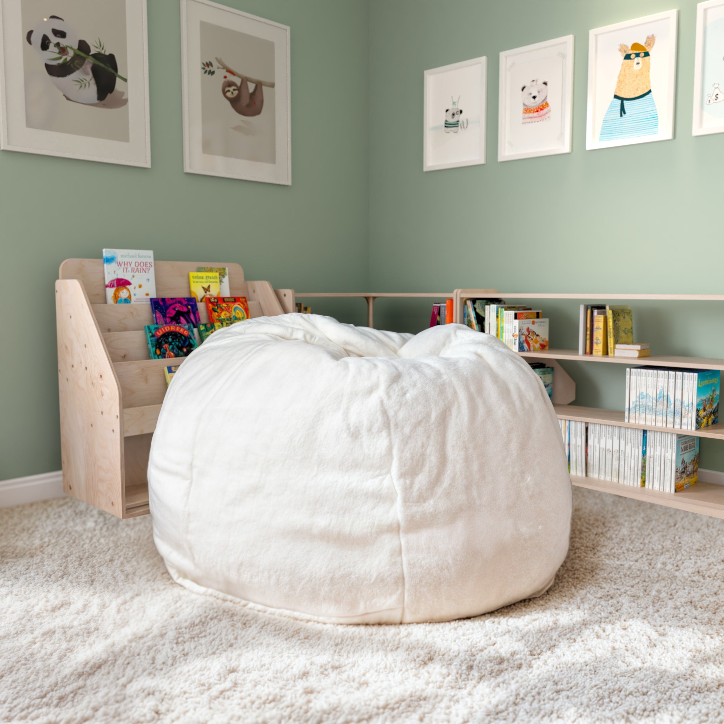 Dillon Small White Furry Refillable Bean Bag Chair for Kids and Teens