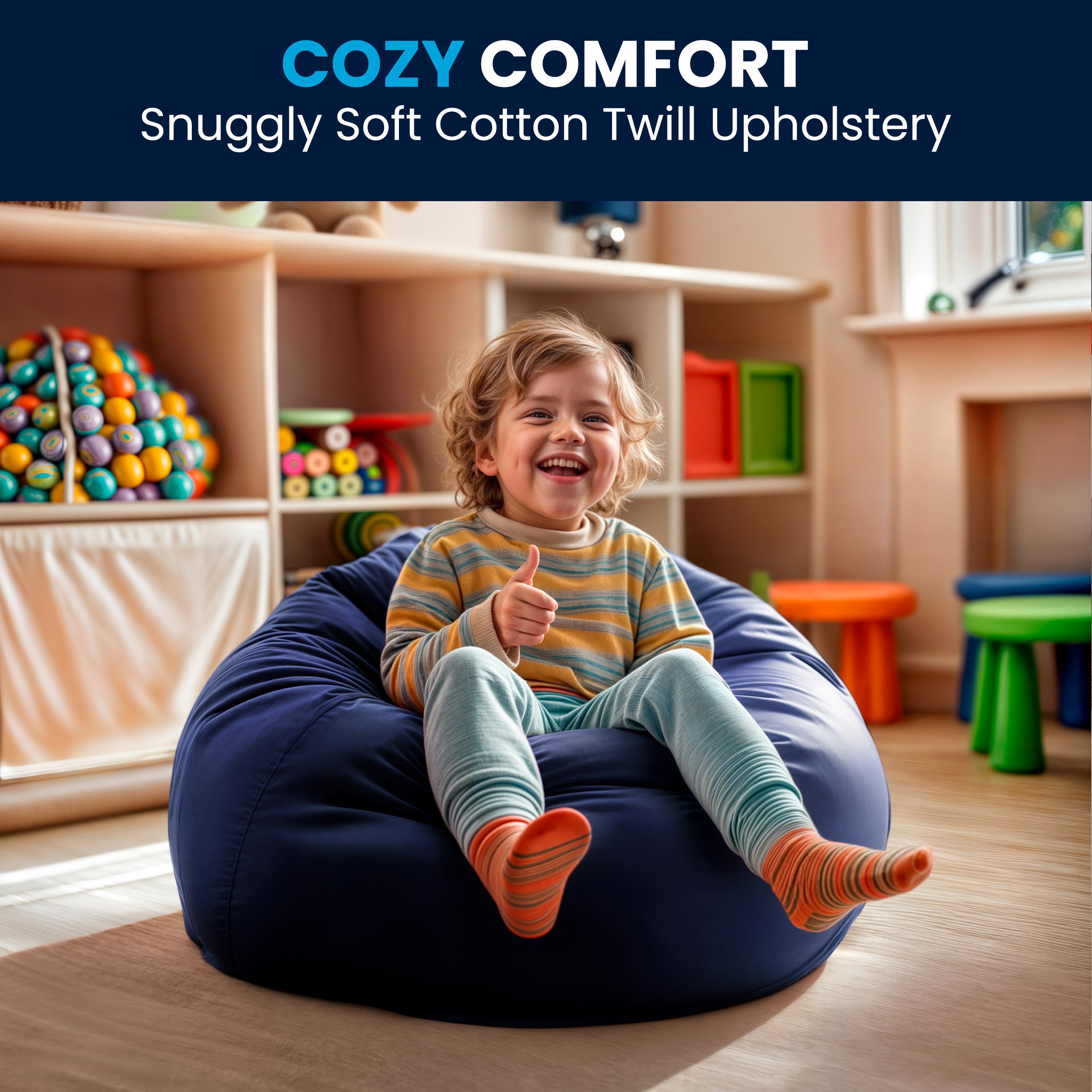 Dillon Small Solid Navy Blue Refillable Bean Bag Chair for Kids and Teens