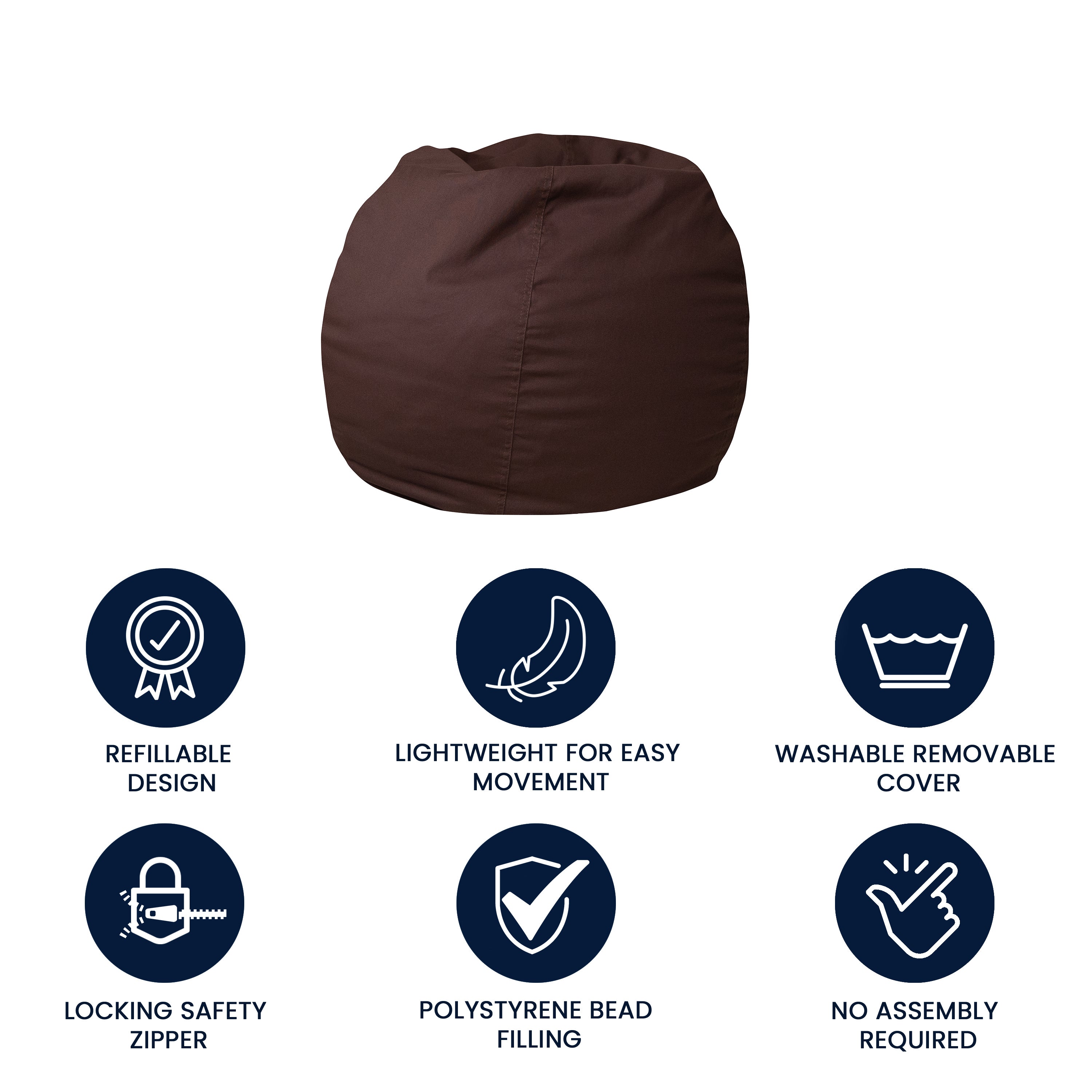 Dillon Small Solid Brown Refillable Bean Bag Chair for Kids and Teens
