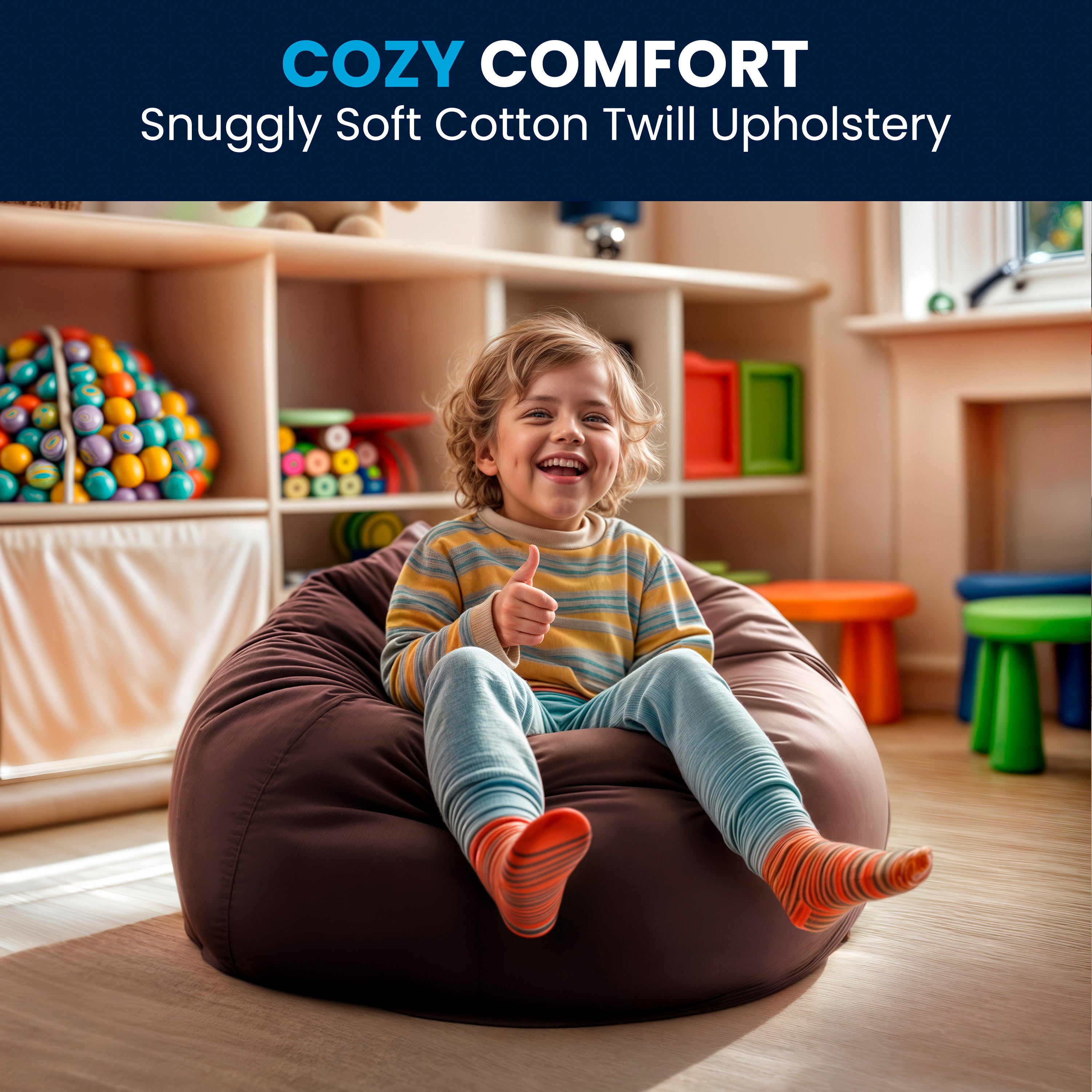 Dillon Small Solid Brown Refillable Bean Bag Chair for Kids and Teens