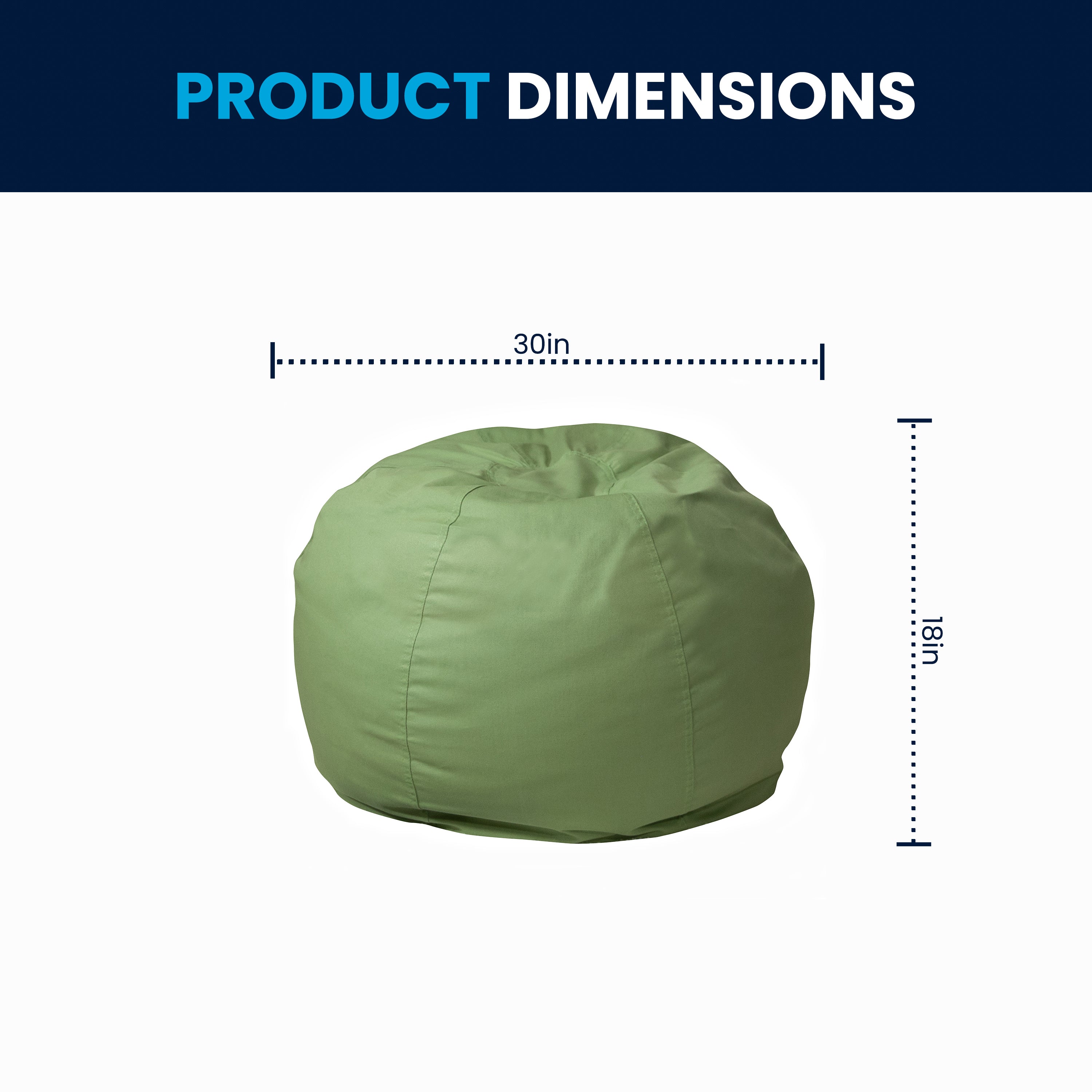 Dillon Small Solid Green Refillable Bean Bag Chair for Kids and Teens