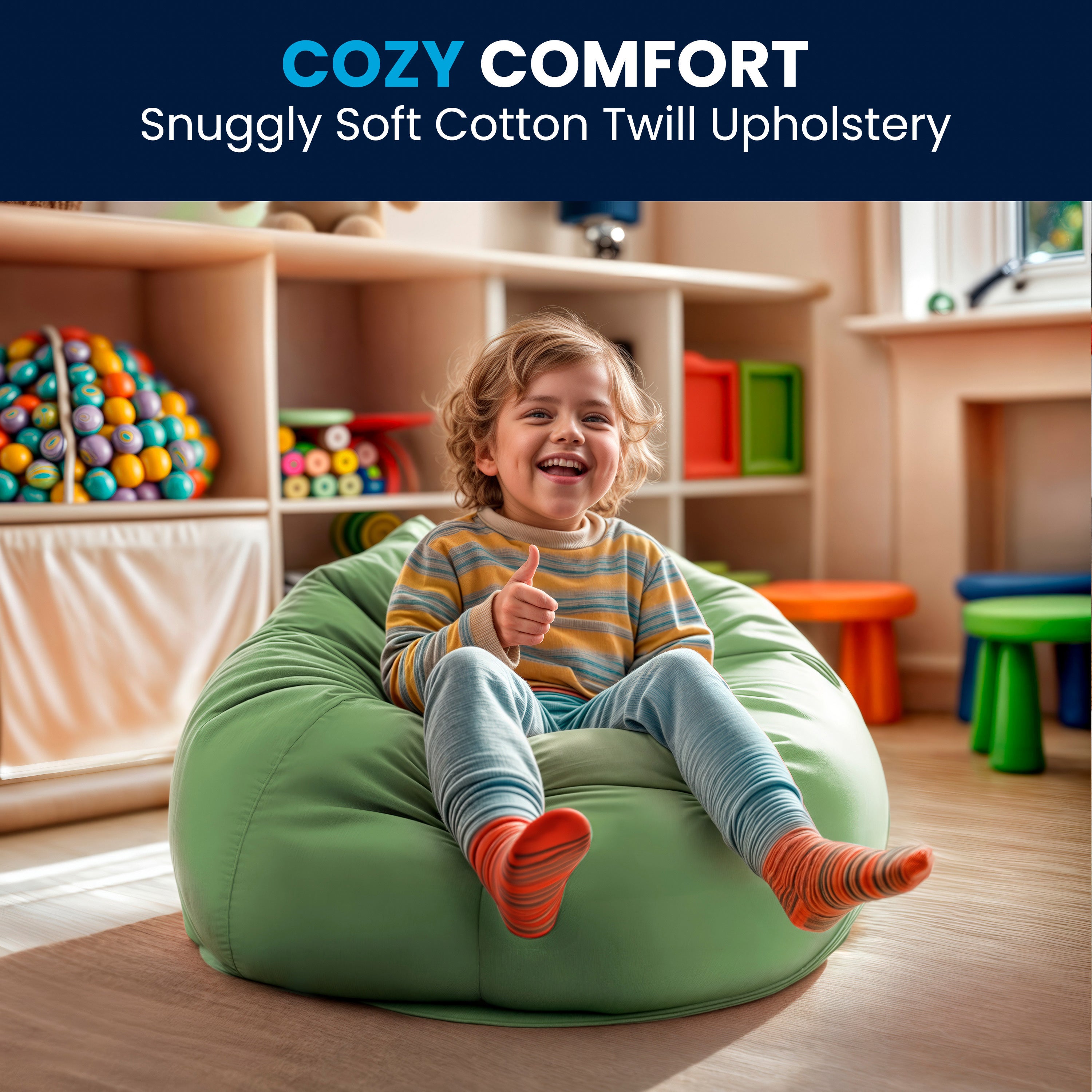 Dillon Small Solid Green Refillable Bean Bag Chair for Kids and Teens