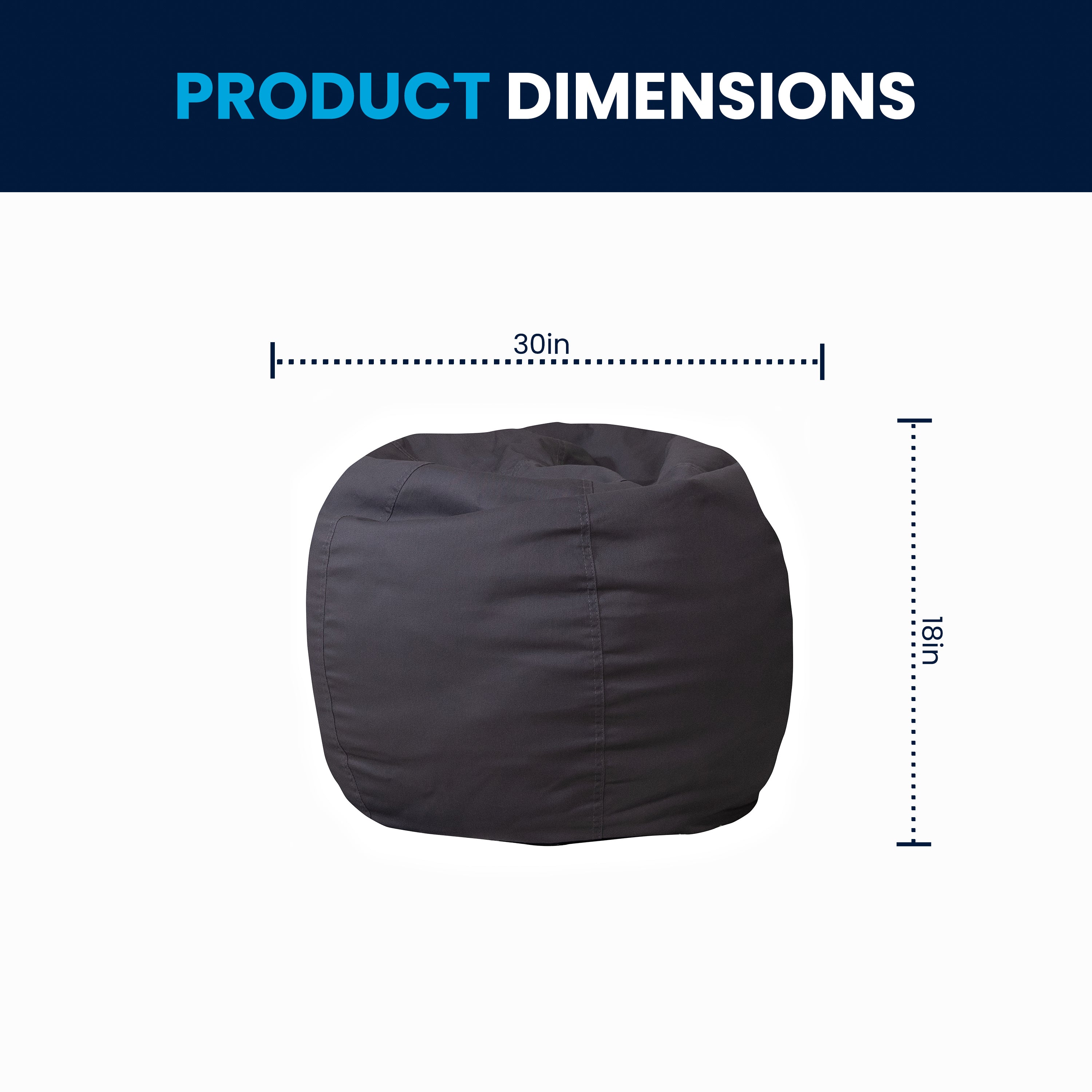 Dillon Small Solid Gray Refillable Bean Bag Chair for Kids and Teens