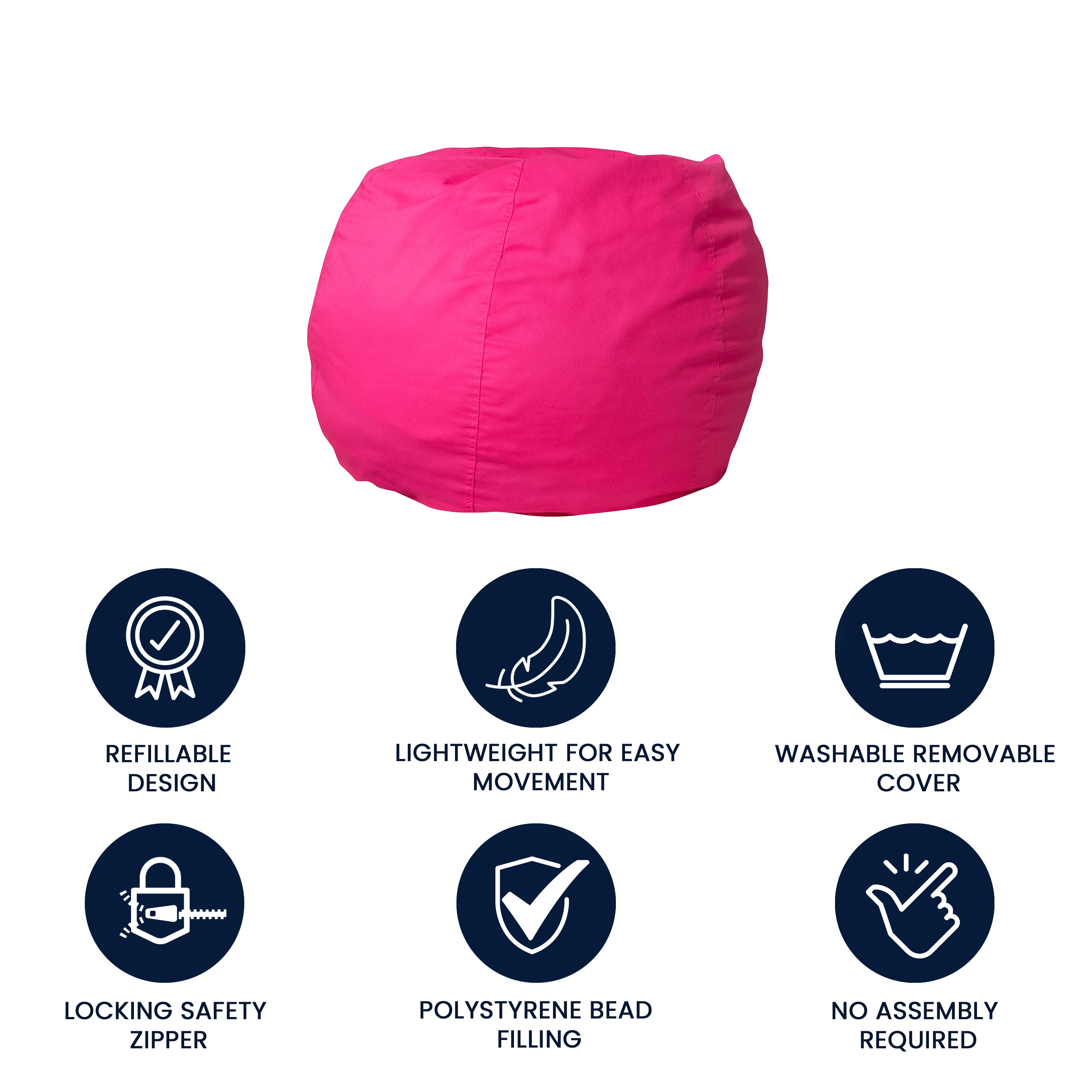 Dillon Small Solid Hot Pink Refillable Bean Bag Chair for Kids and Teens