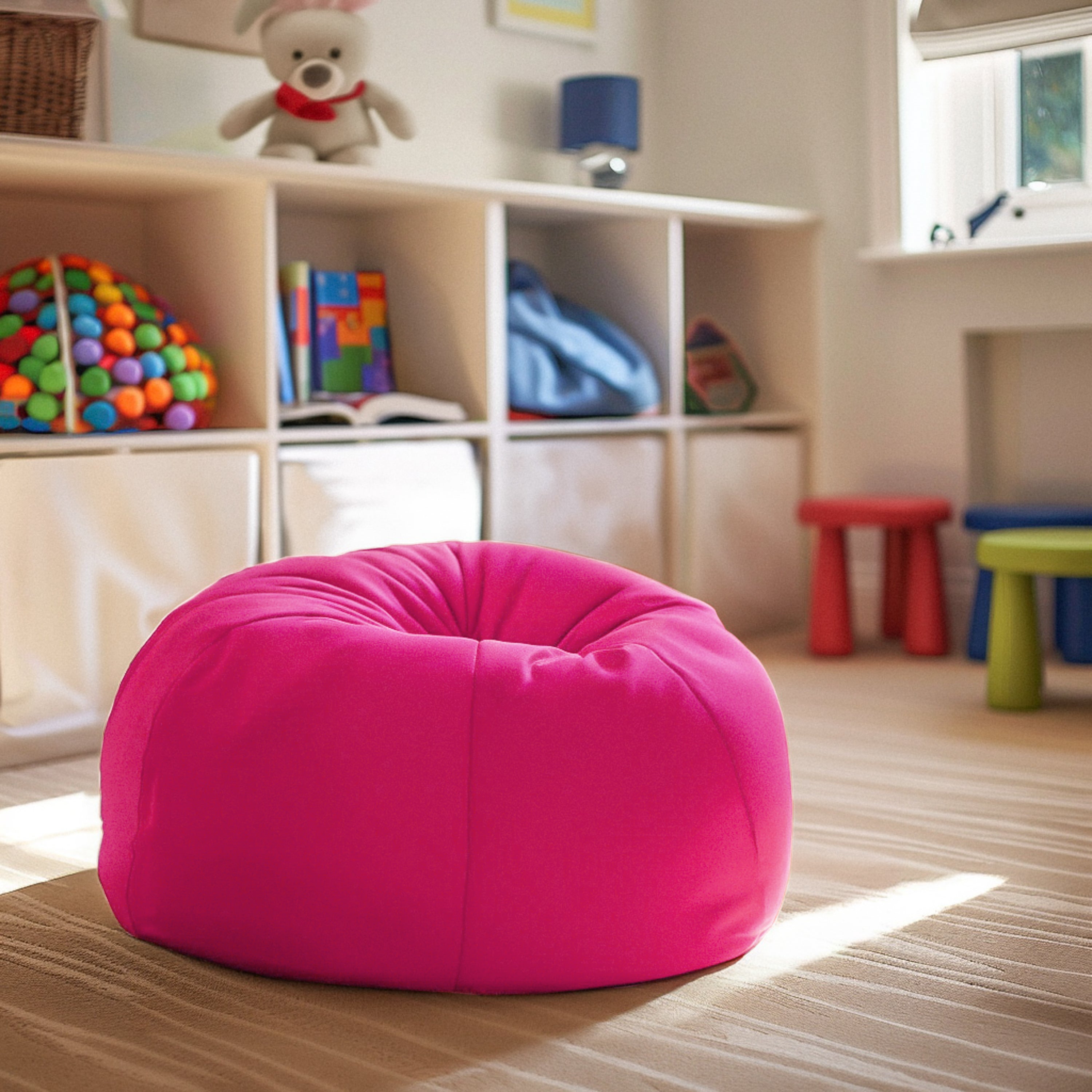 Dillon Small Solid Hot Pink Refillable Bean Bag Chair for Kids and Teens