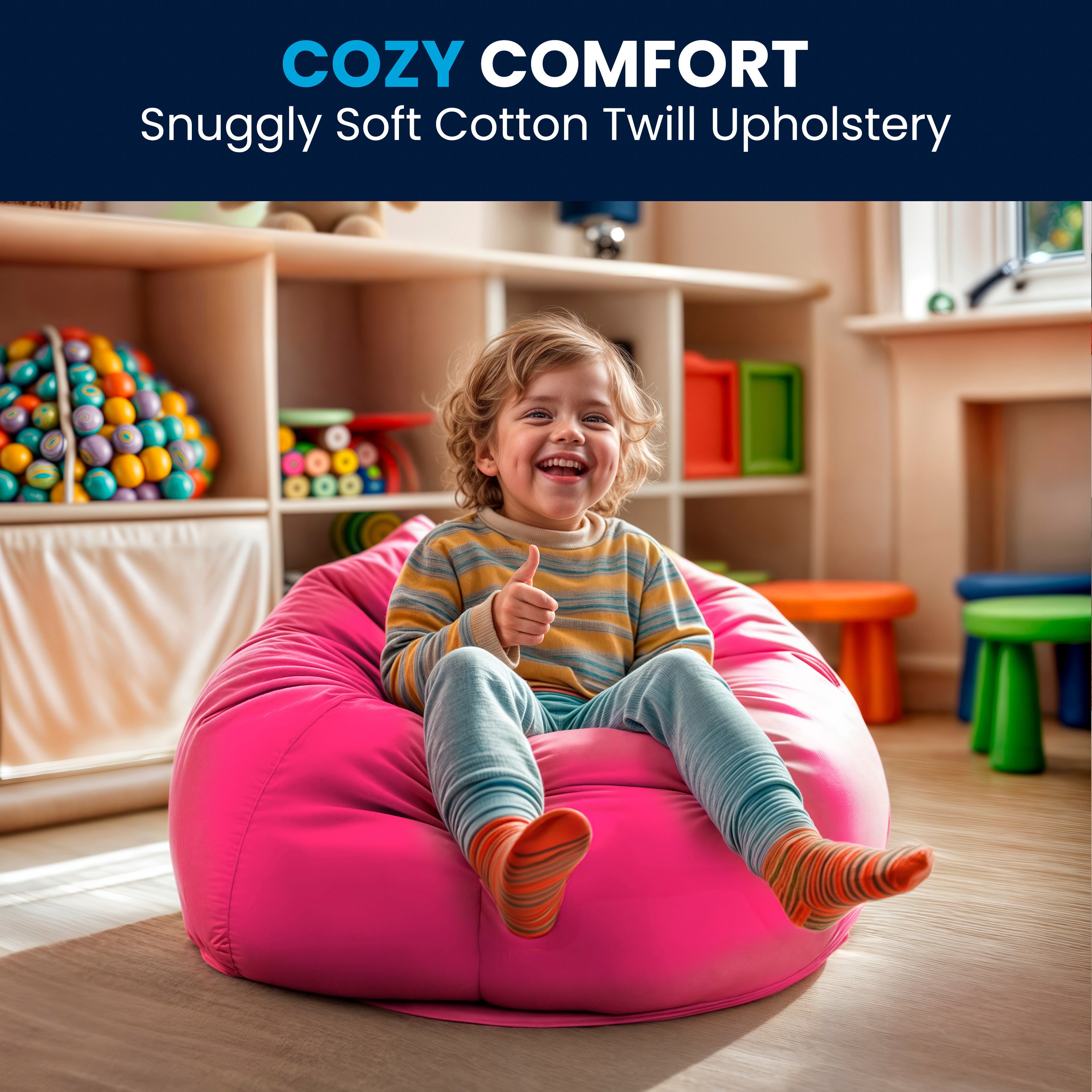 Dillon Small Solid Hot Pink Refillable Bean Bag Chair for Kids and Teens
