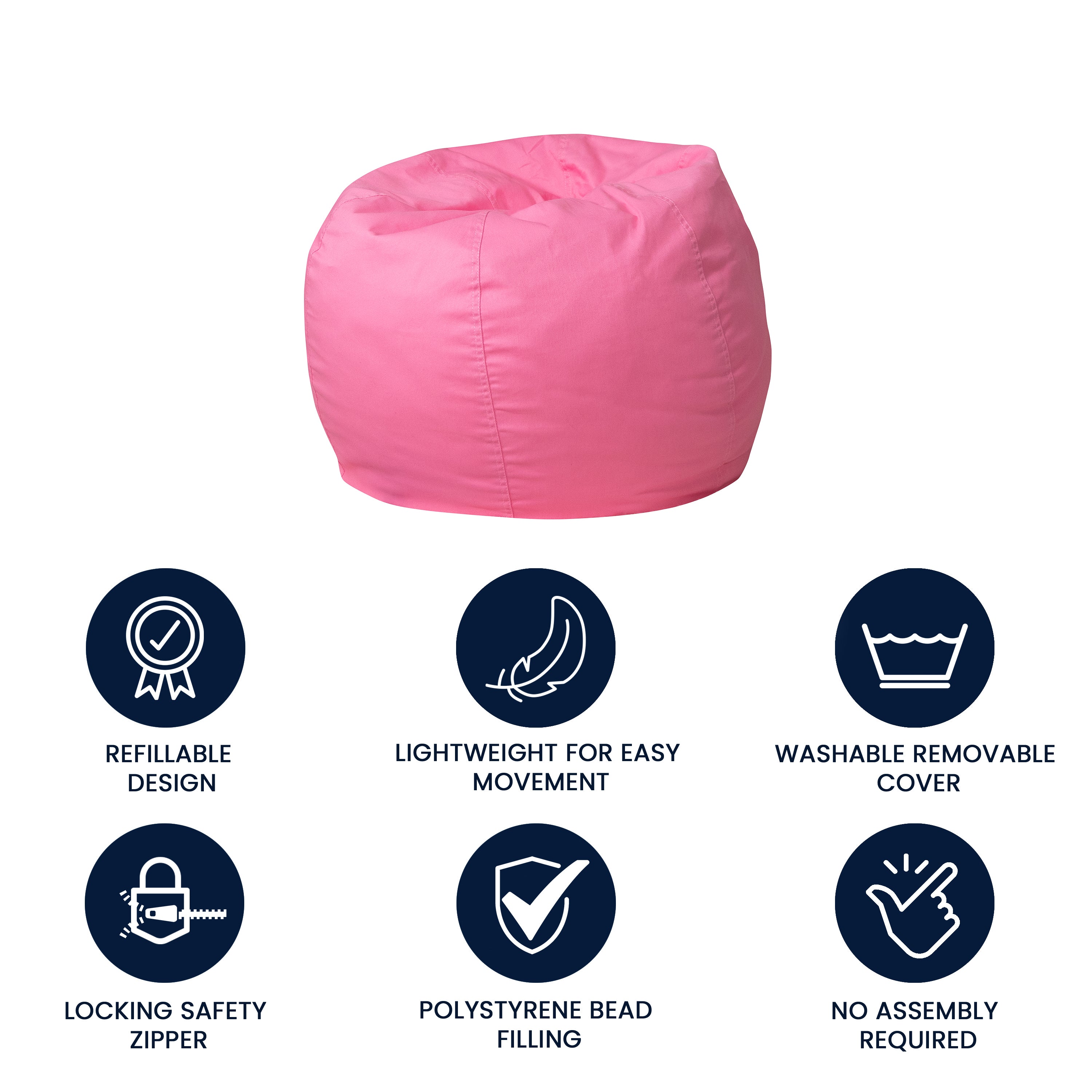 Dillon Small Solid Light Pink Refillable Bean Bag Chair for Kids and Teens