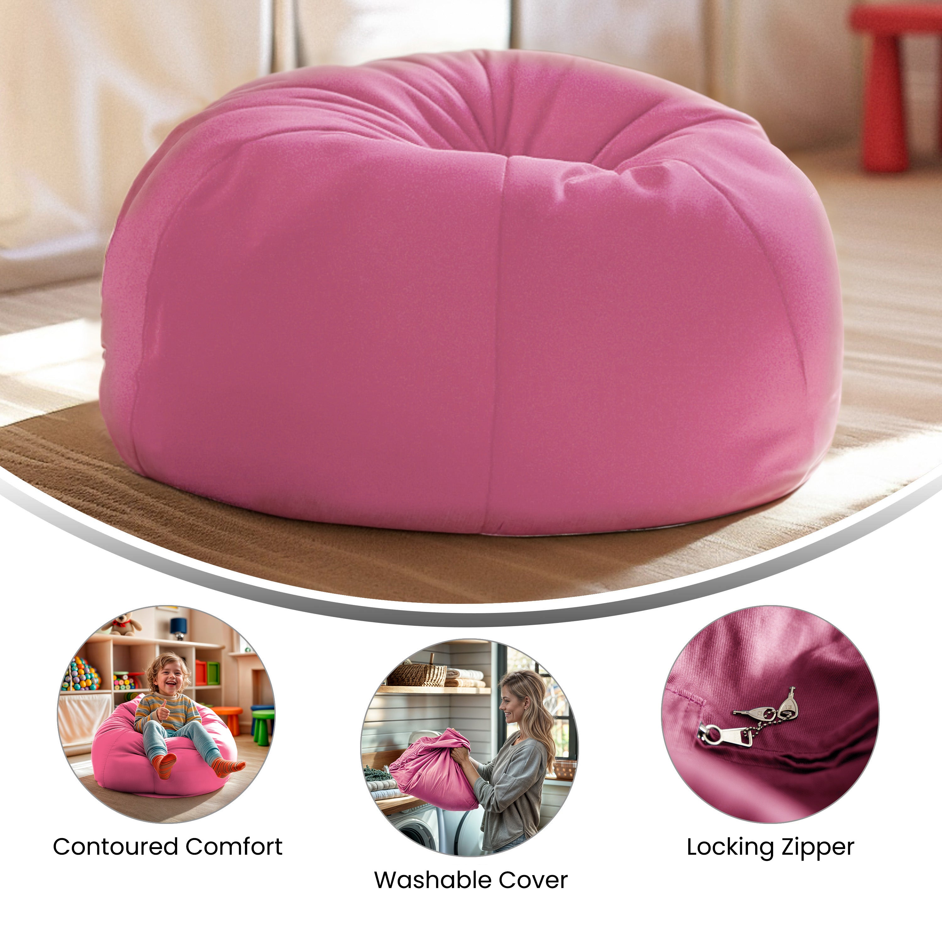 Dillon Small Solid Light Pink Refillable Bean Bag Chair for Kids and Teens