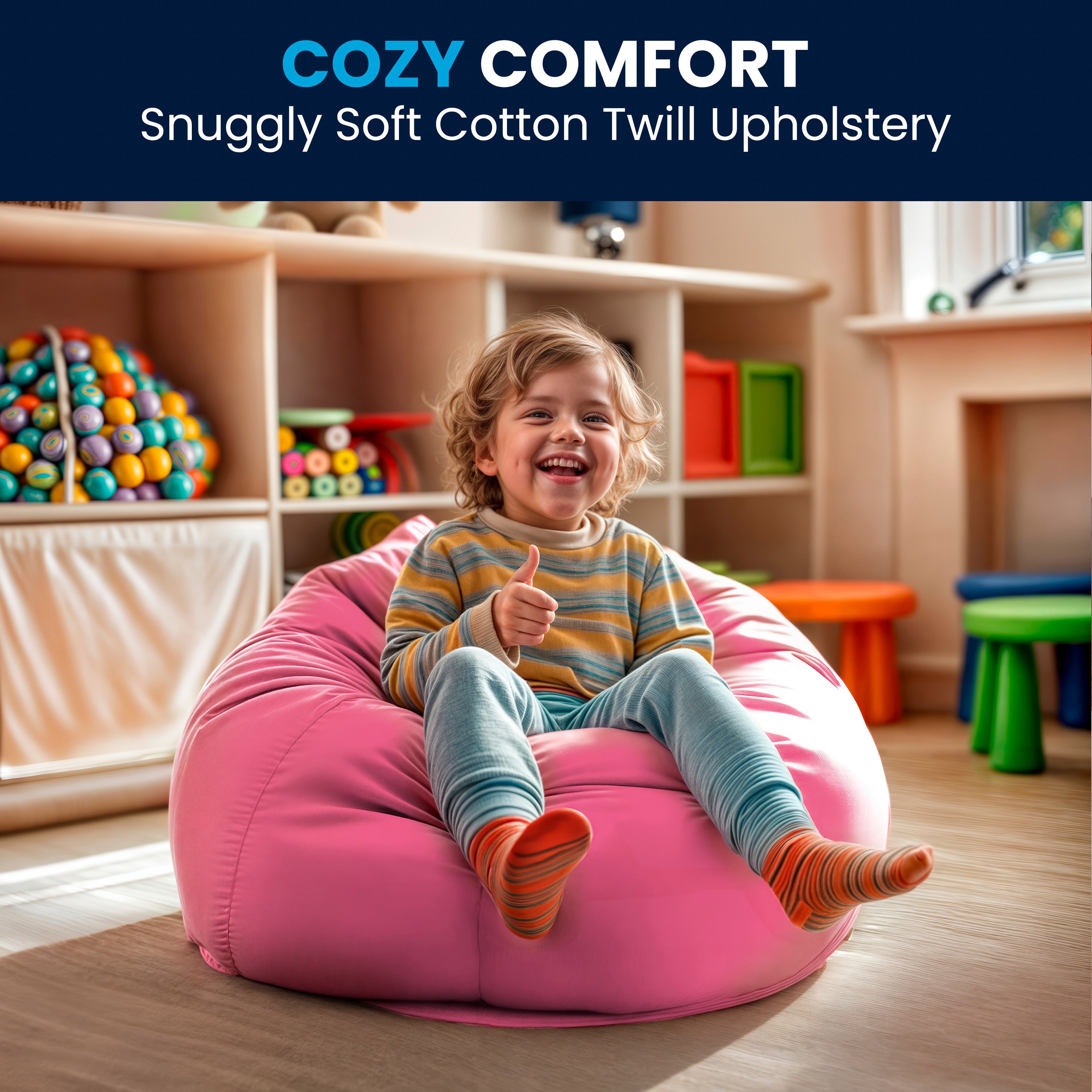 Dillon Small Solid Light Pink Refillable Bean Bag Chair for Kids and Teens