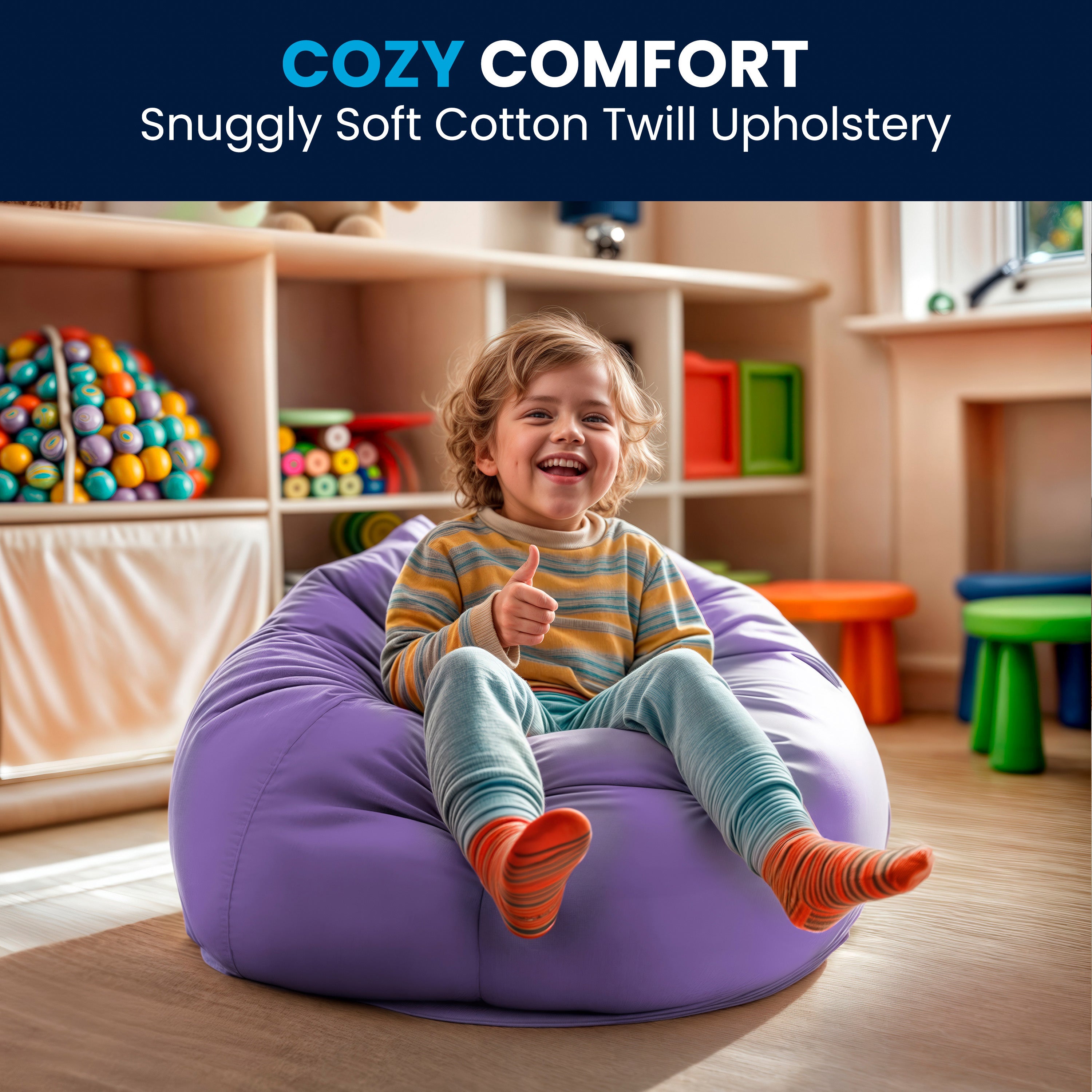 Dillon Small Solid Purple Refillable Bean Bag Chair for Kids and Teens