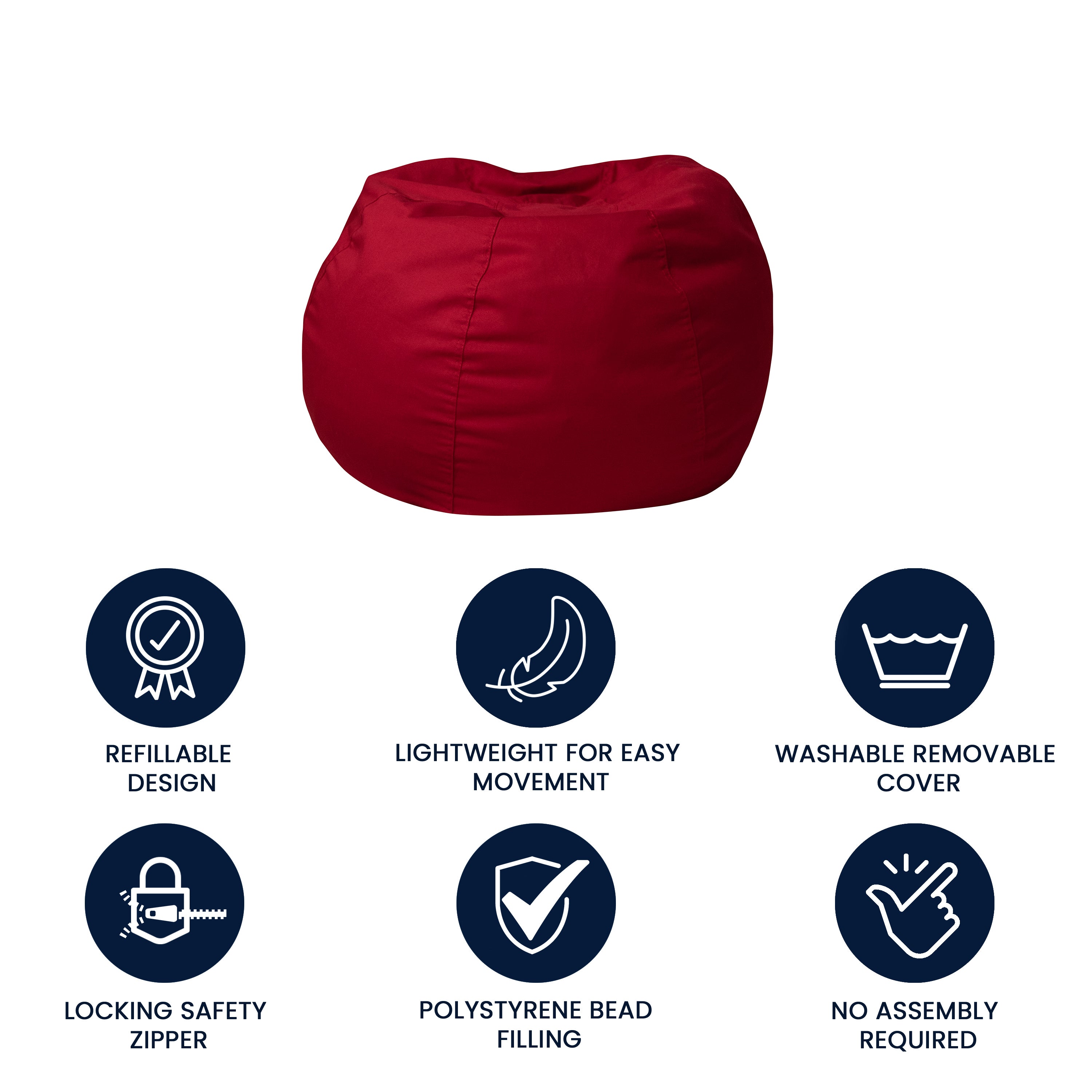 Dillon Small Solid Red Refillable Bean Bag Chair for Kids and Teens