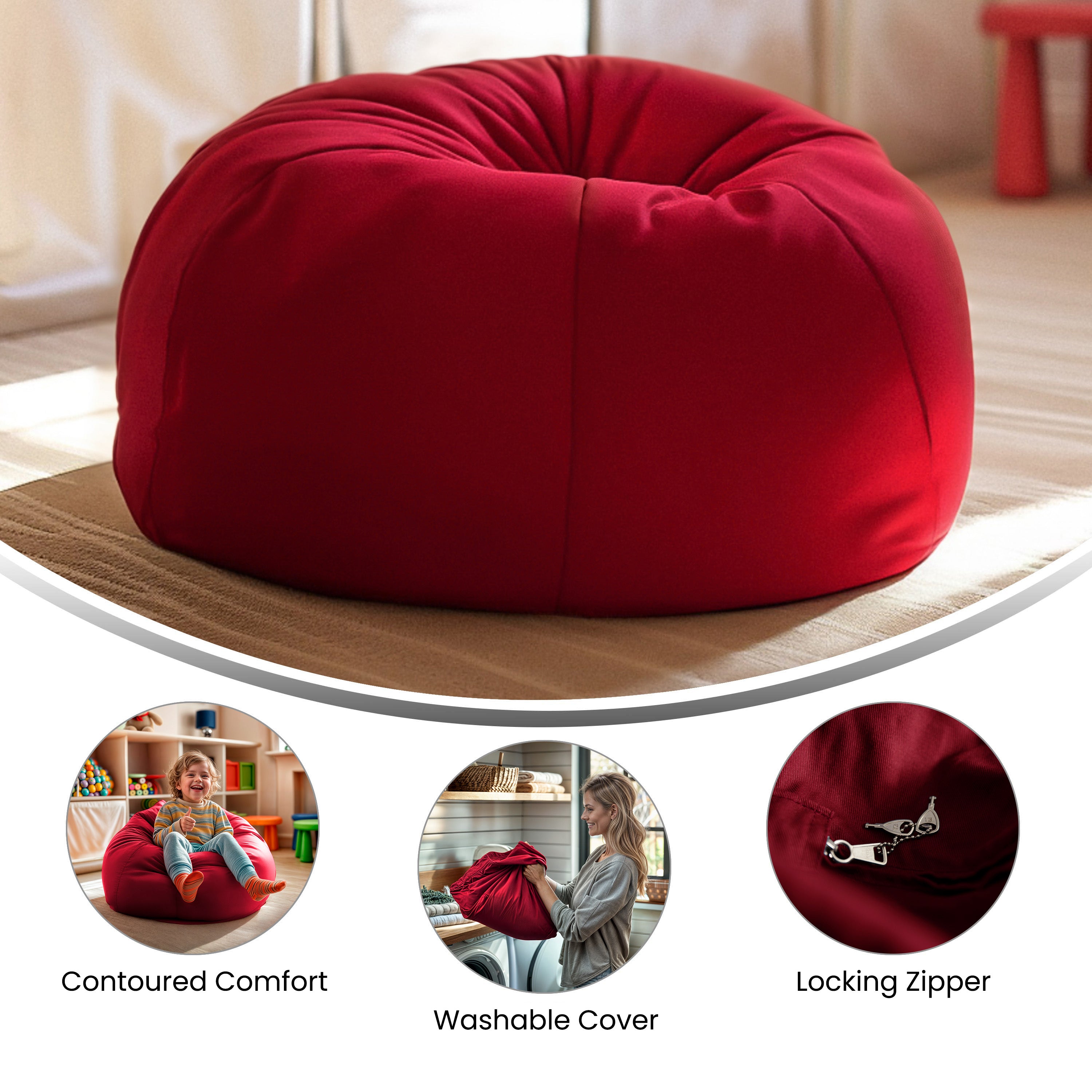 Dillon Small Solid Red Refillable Bean Bag Chair for Kids and Teens