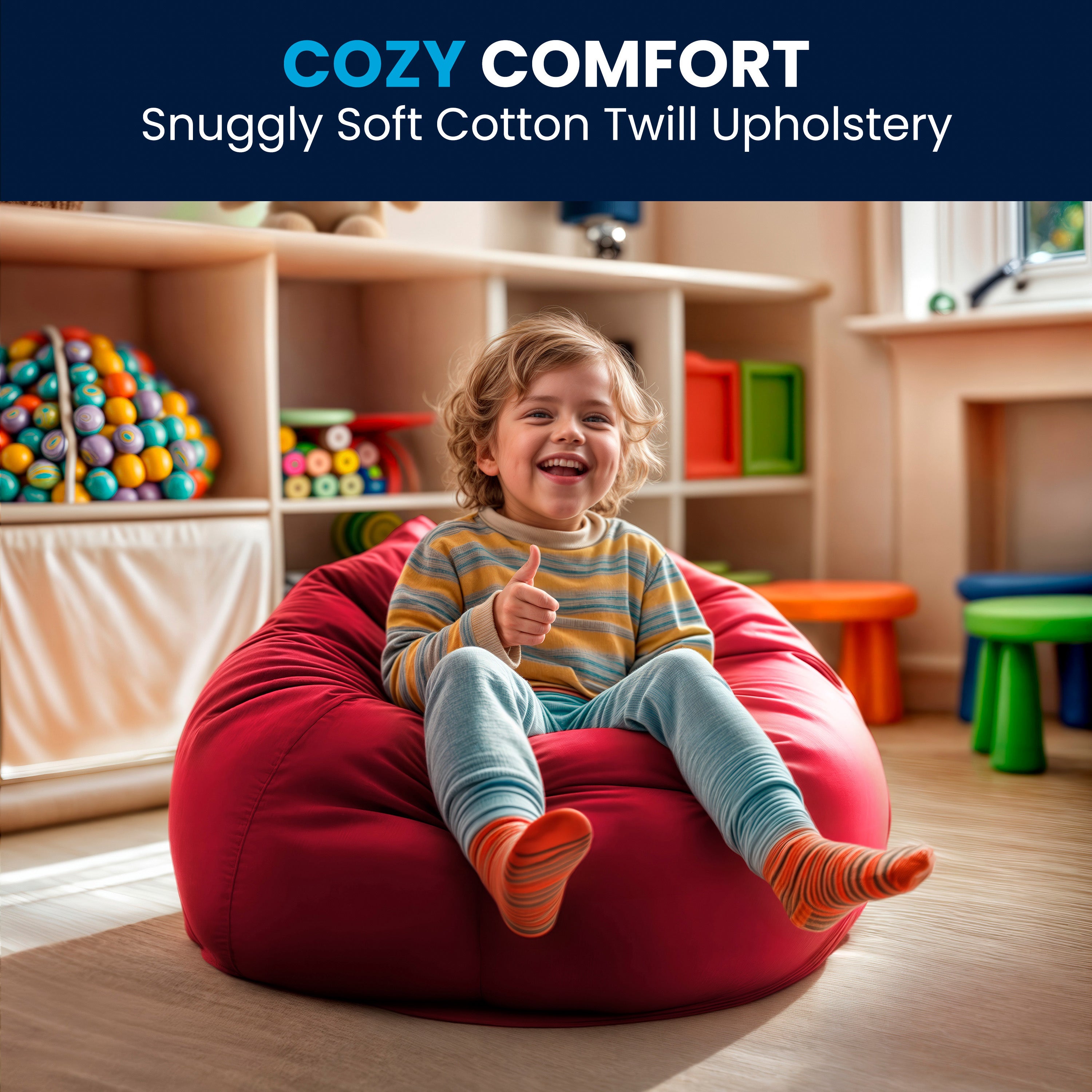 Dillon Small Solid Red Refillable Bean Bag Chair for Kids and Teens