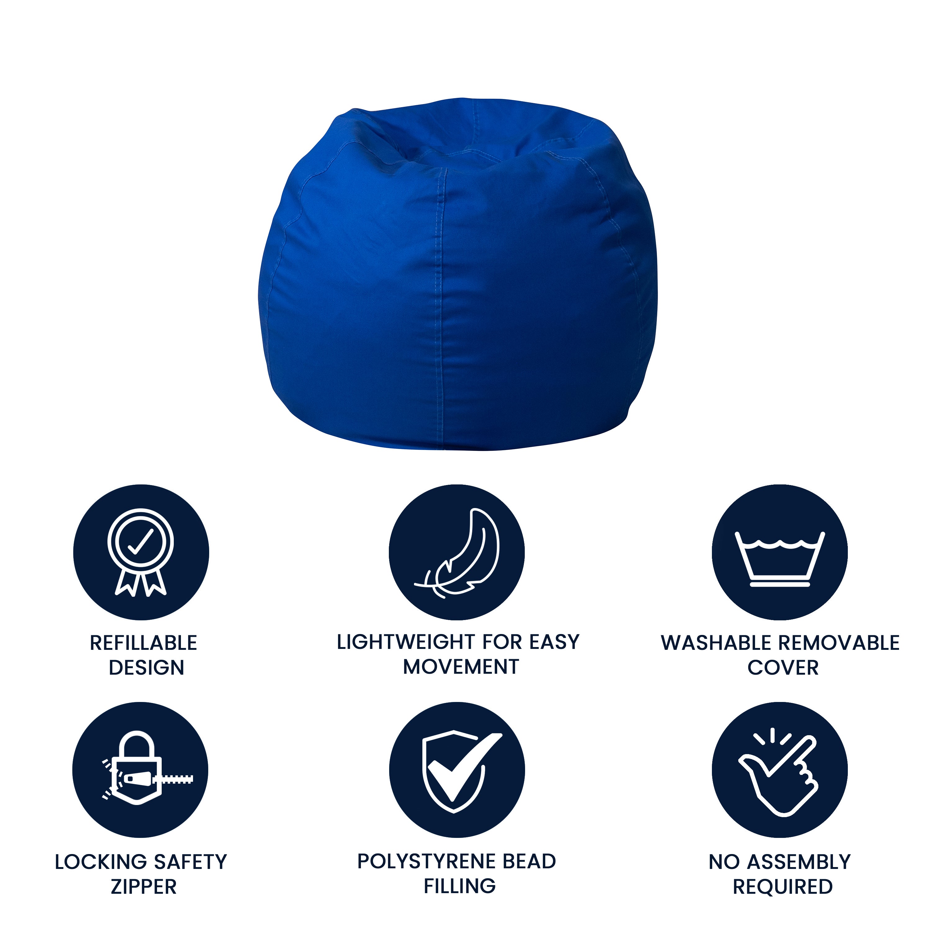Dillon Small Solid Royal Blue Refillable Bean Bag Chair for Kids and Teens