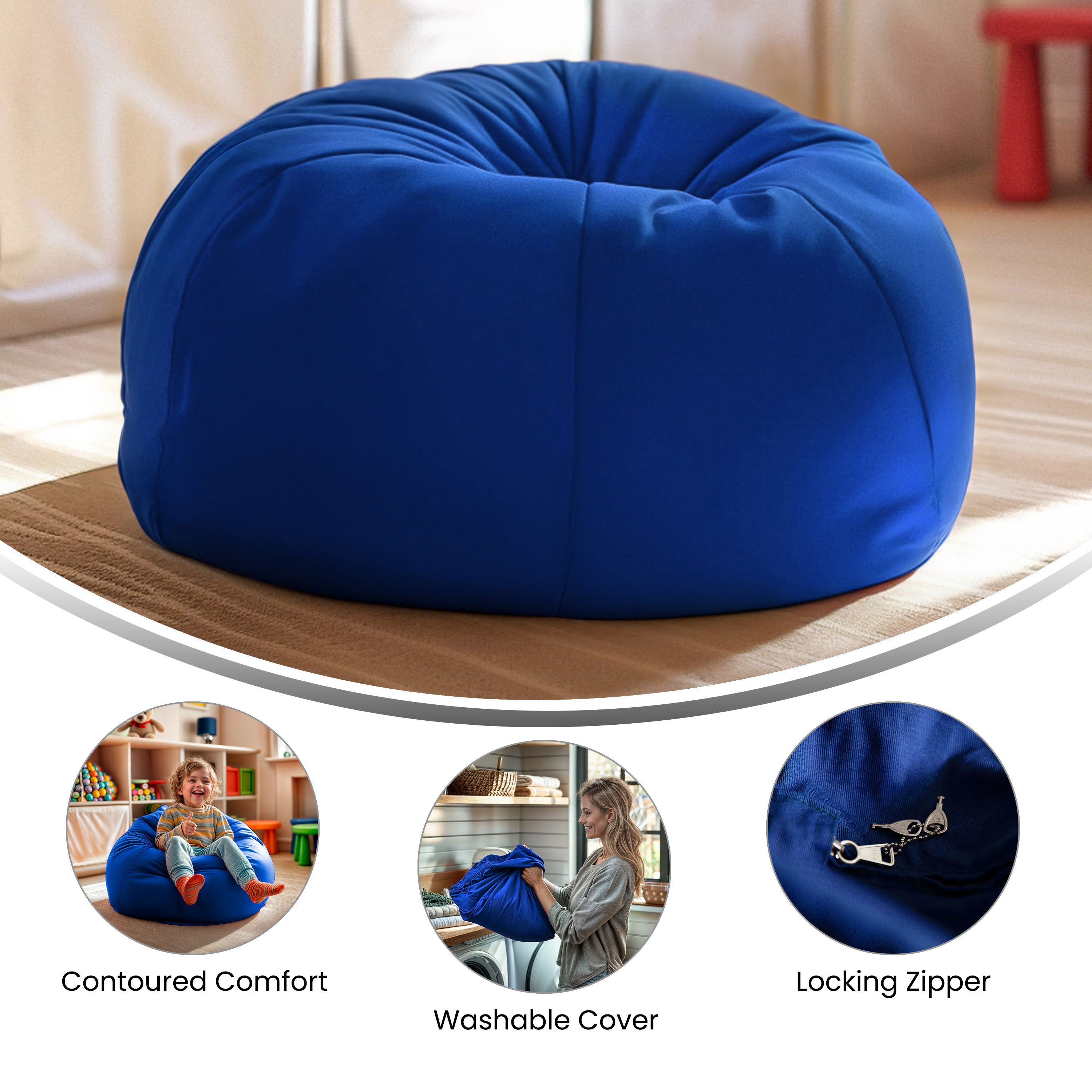Dillon Small Solid Royal Blue Refillable Bean Bag Chair for Kids and Teens