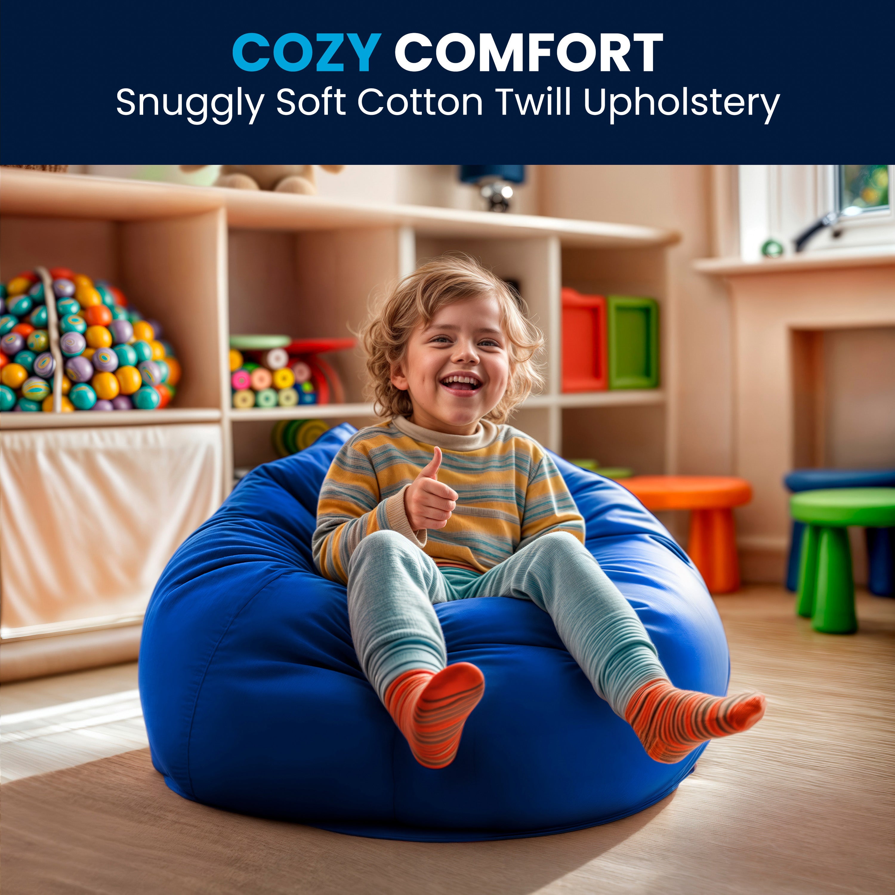 Dillon Small Solid Royal Blue Refillable Bean Bag Chair for Kids and Teens