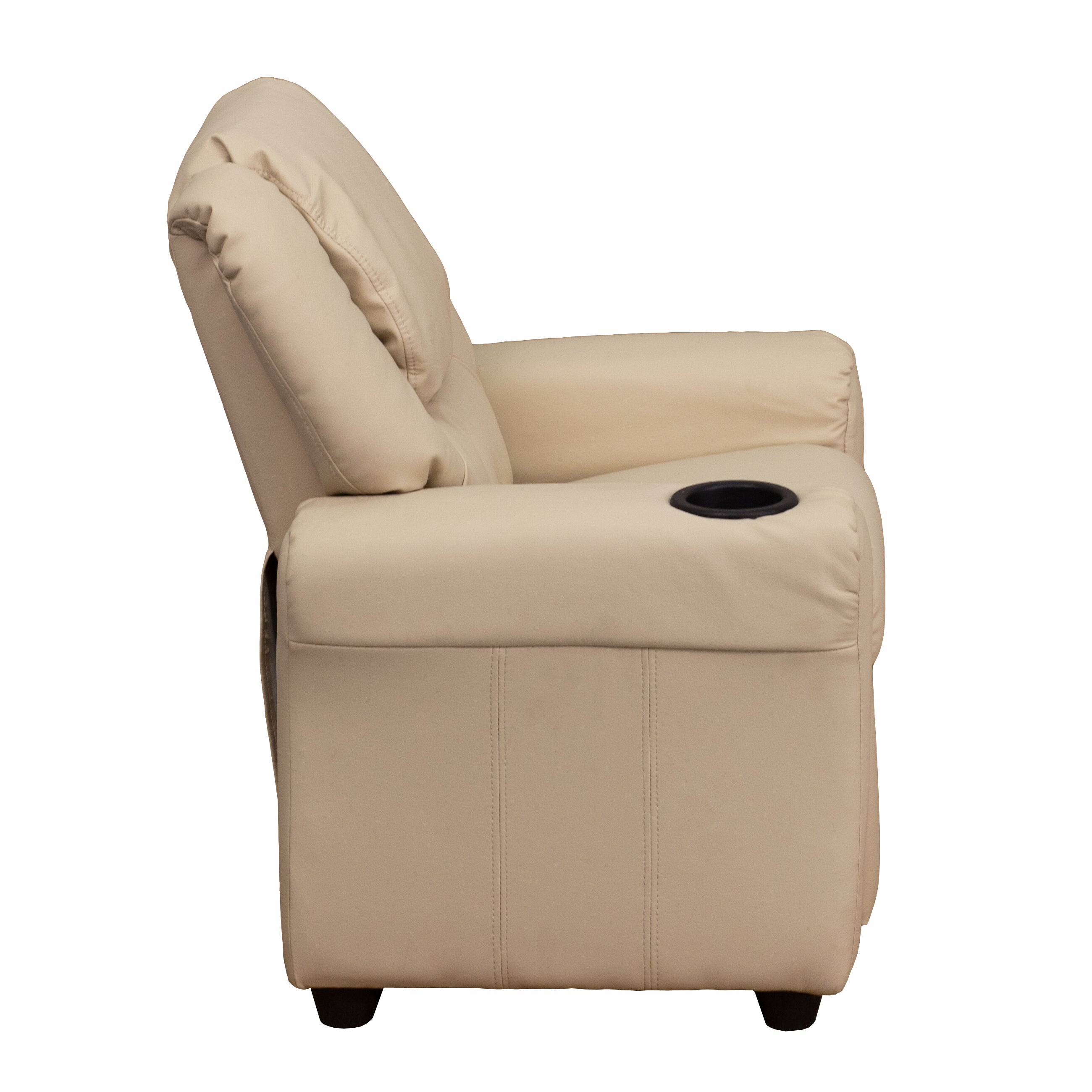 Vana Contemporary Beige Vinyl Kids Recliner with Cup Holder and Headrest