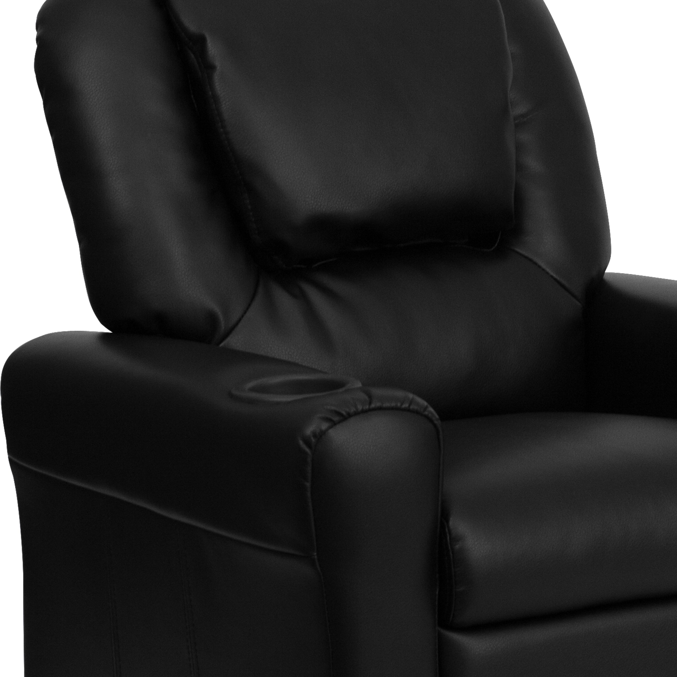 Vana Contemporary Black LeatherSoft Kids Recliner with Cup Holder and Headrest