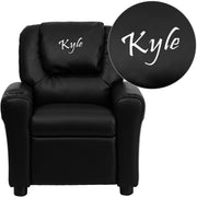 Personalized Black LeatherSoft Kids Recliner with Cup Holder and Headrest