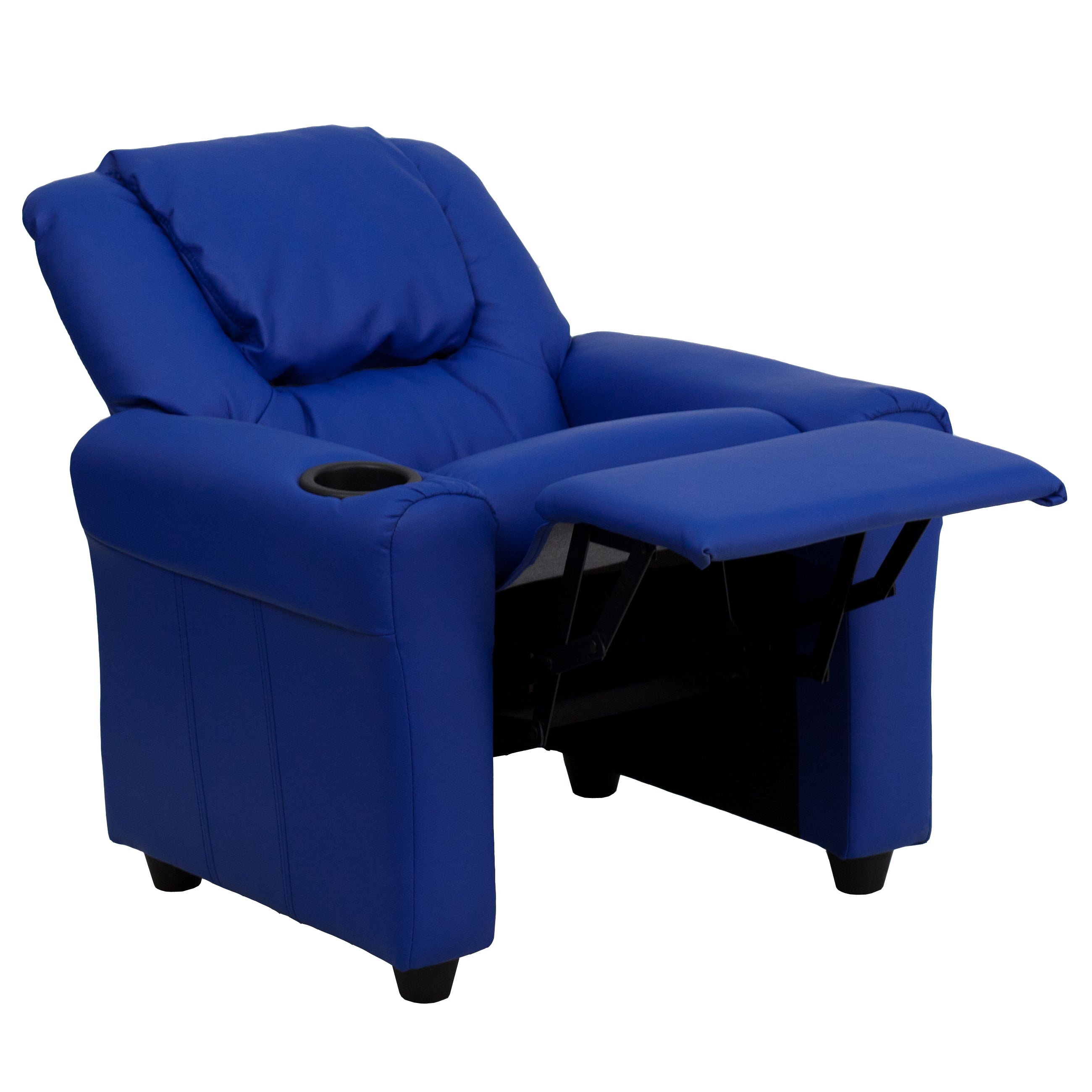 Vana Contemporary Blue Vinyl Kids Recliner with Cup Holder and Headrest
