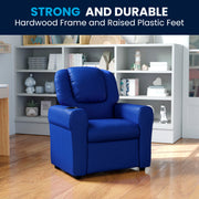 Vana Contemporary Blue Vinyl Kids Recliner with Cup Holder and Headrest