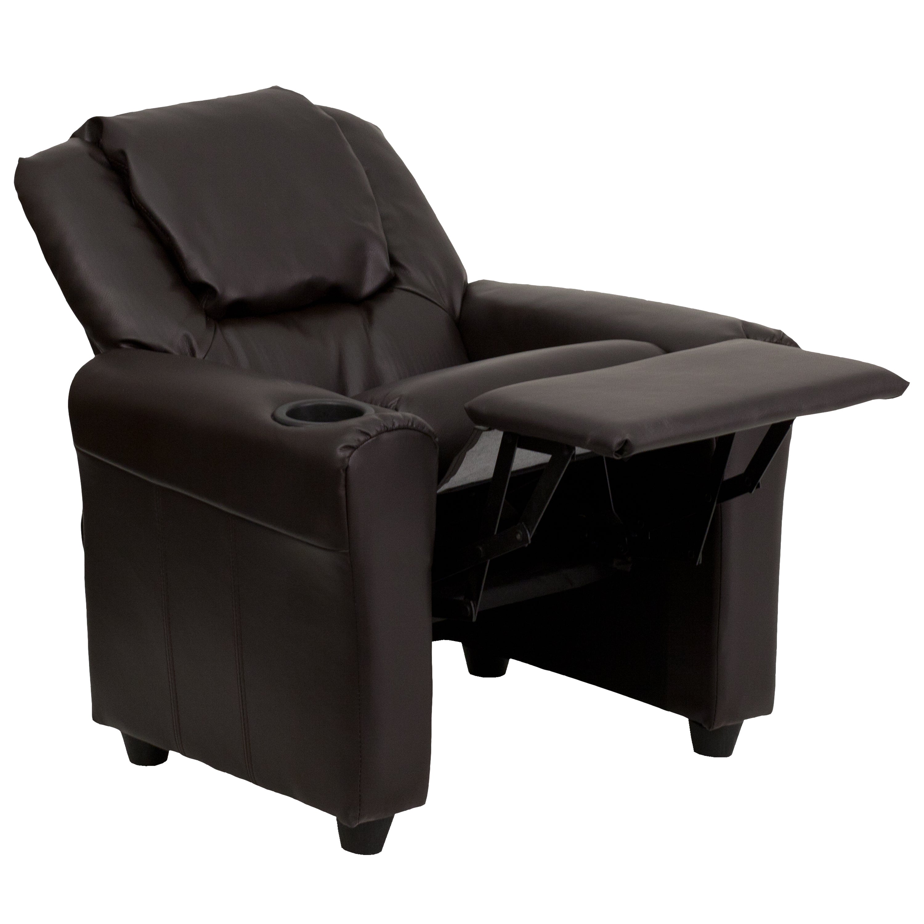 Vana Contemporary Brown LeatherSoft Kids Recliner with Cup Holder and Headrest
