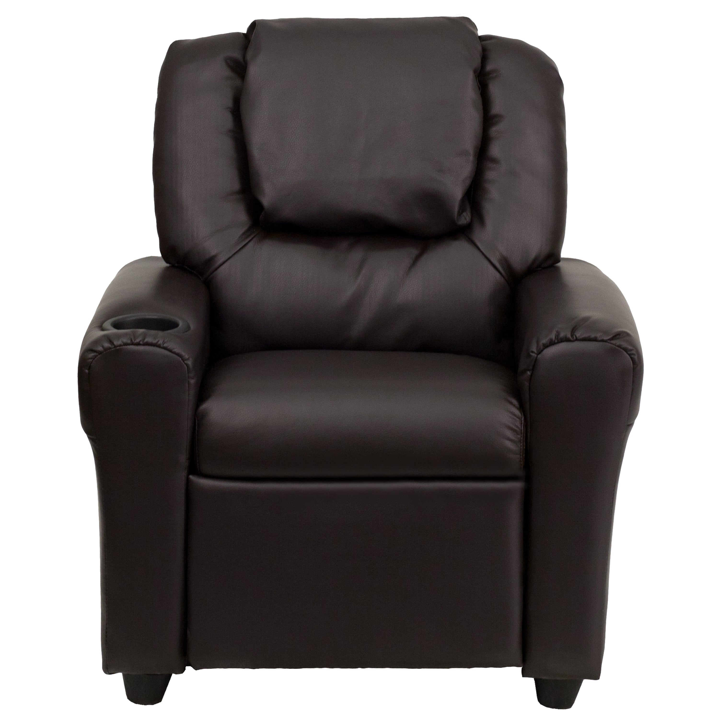 Vana Contemporary Brown LeatherSoft Kids Recliner with Cup Holder and Headrest