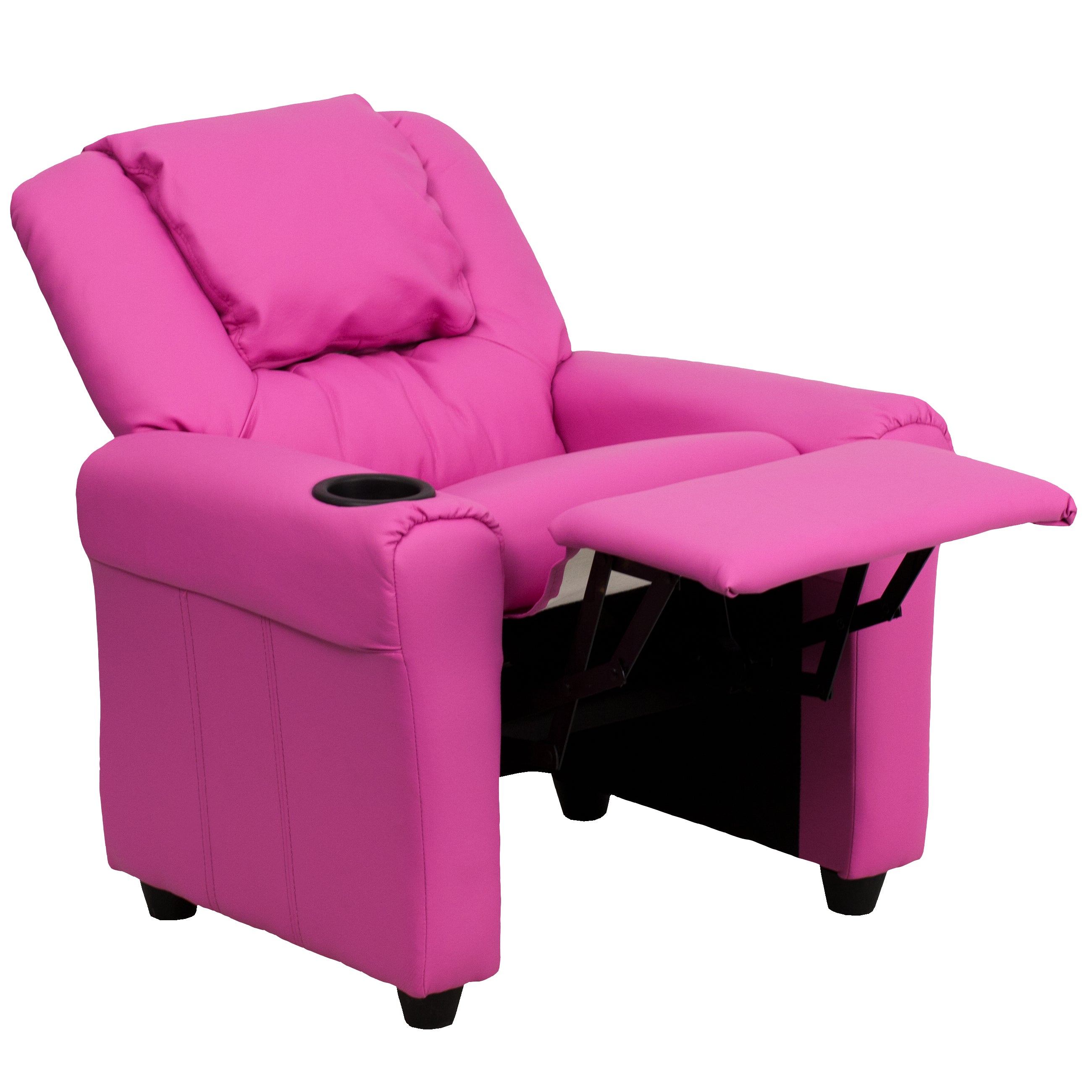 Vana Contemporary Hot Pink Vinyl Kids Recliner with Cup Holder and Headrest