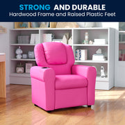 Vana Contemporary Hot Pink Vinyl Kids Recliner with Cup Holder and Headrest